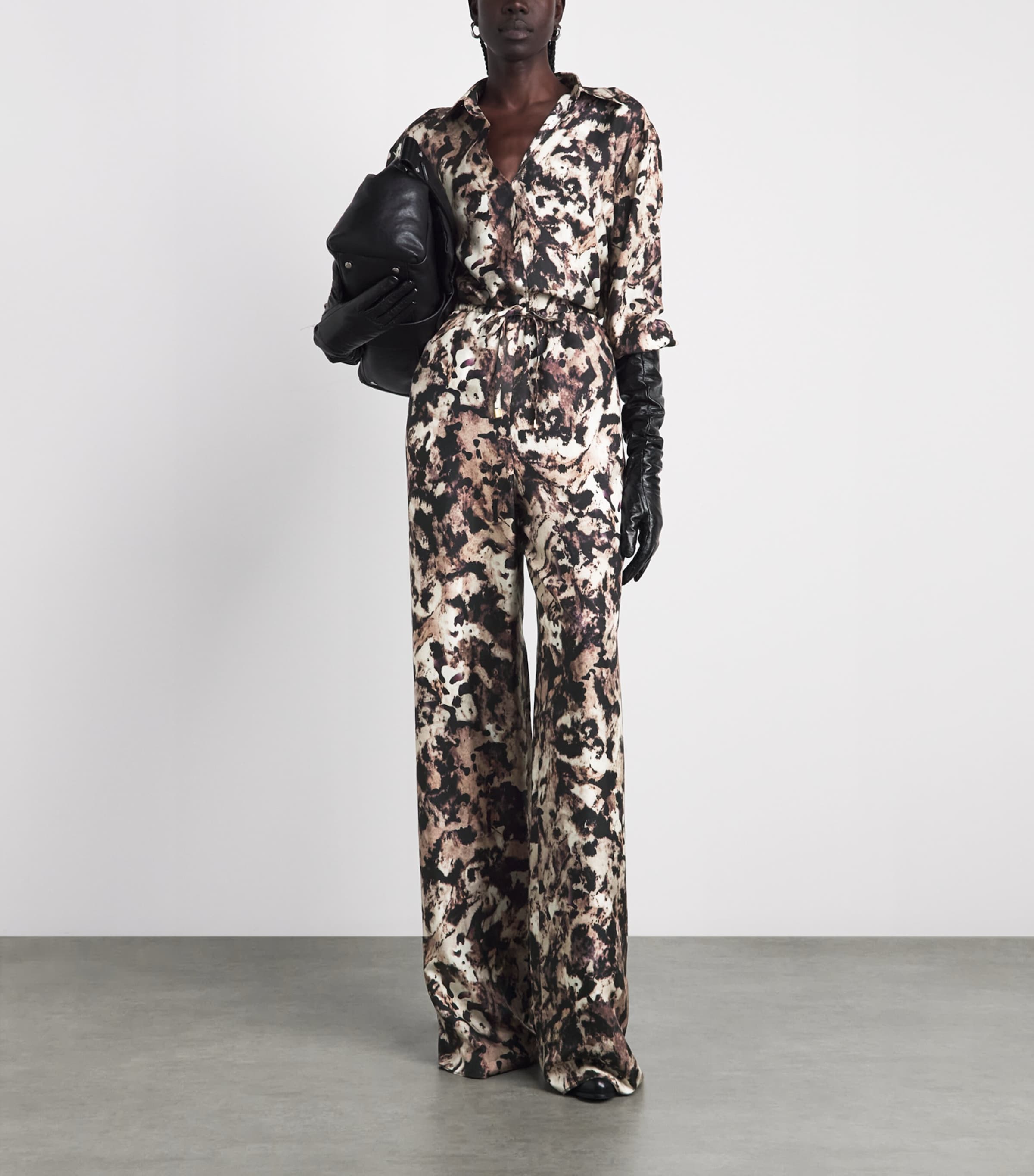 Agnona Womens Silk Printed Wide-Leg Trousers Drk Bgdy Image 2