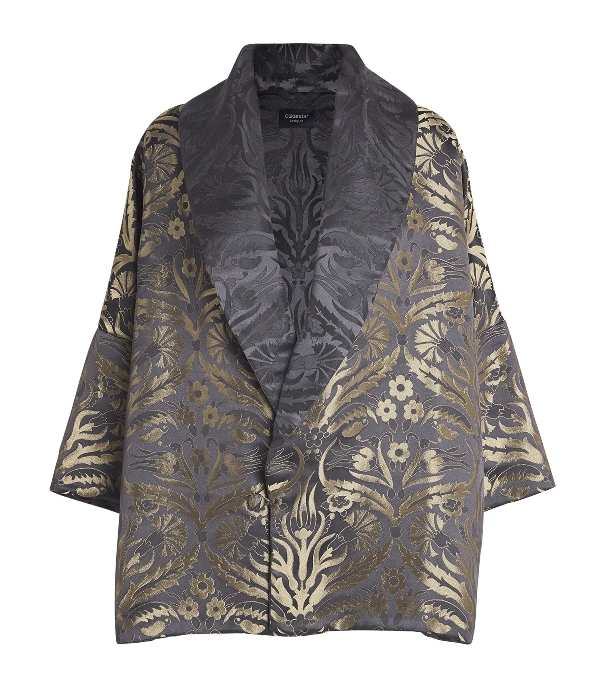 Shop Eskandar Reversible Floral Jacquard Jacket In Grey