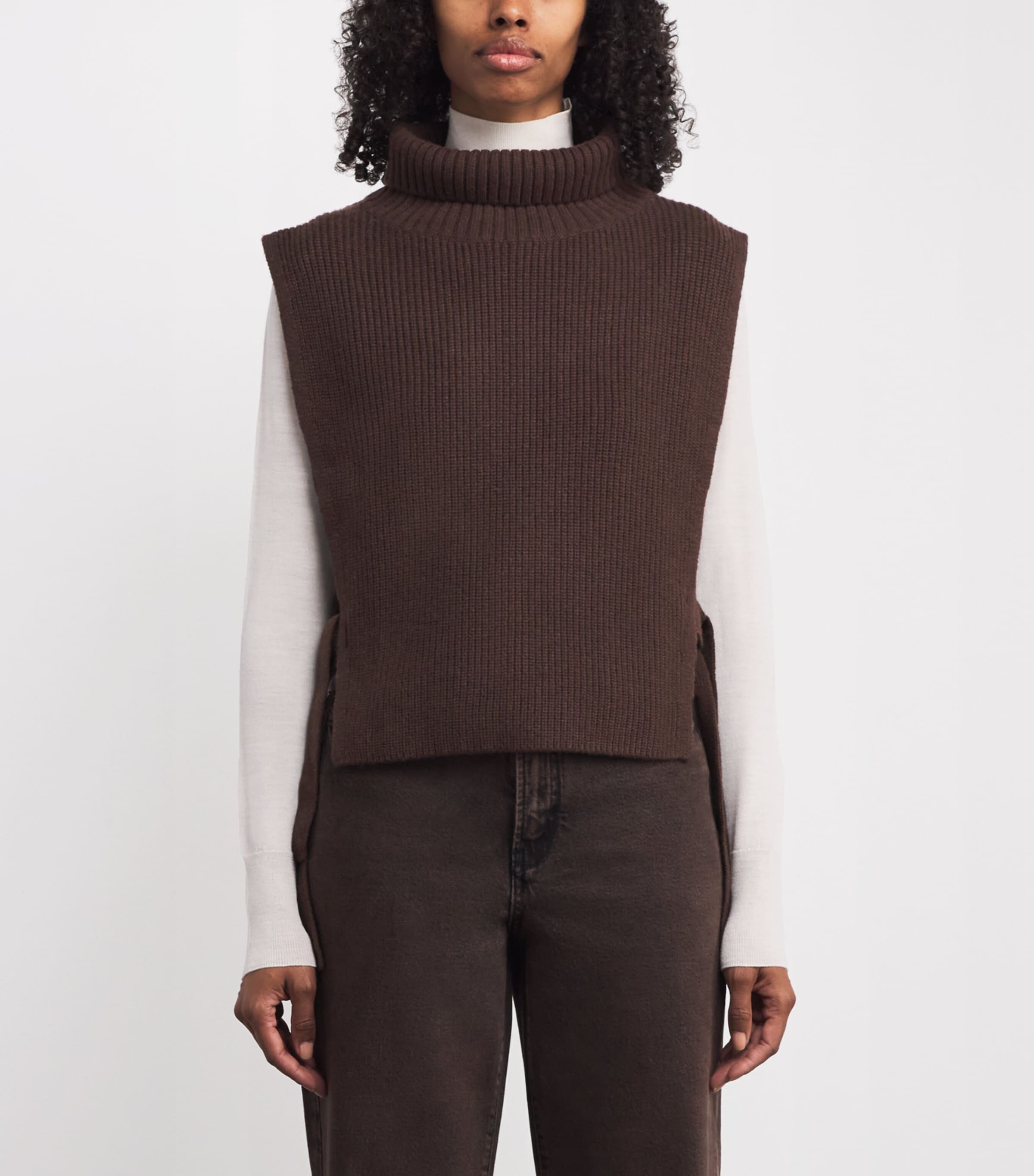 Maje Womens Wool-Cashmere Sweater Collar Dark Brown Image 3