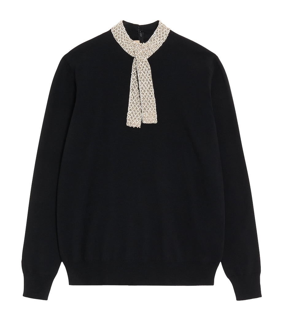 Valentino Womens Virgin Wool Embellished Sweater Image 1