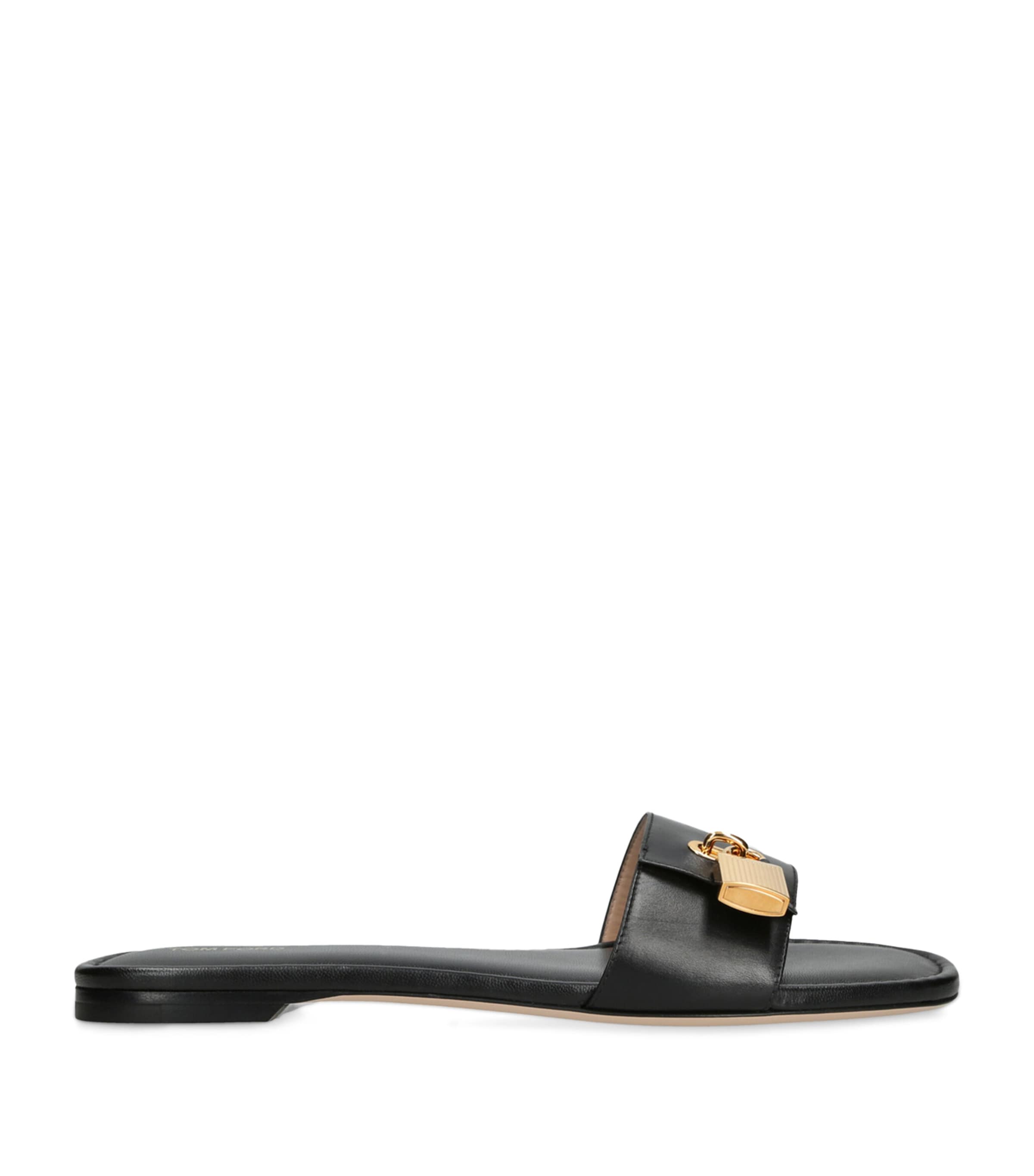 Tom Ford Padlock Embellished Leather Slides In Black