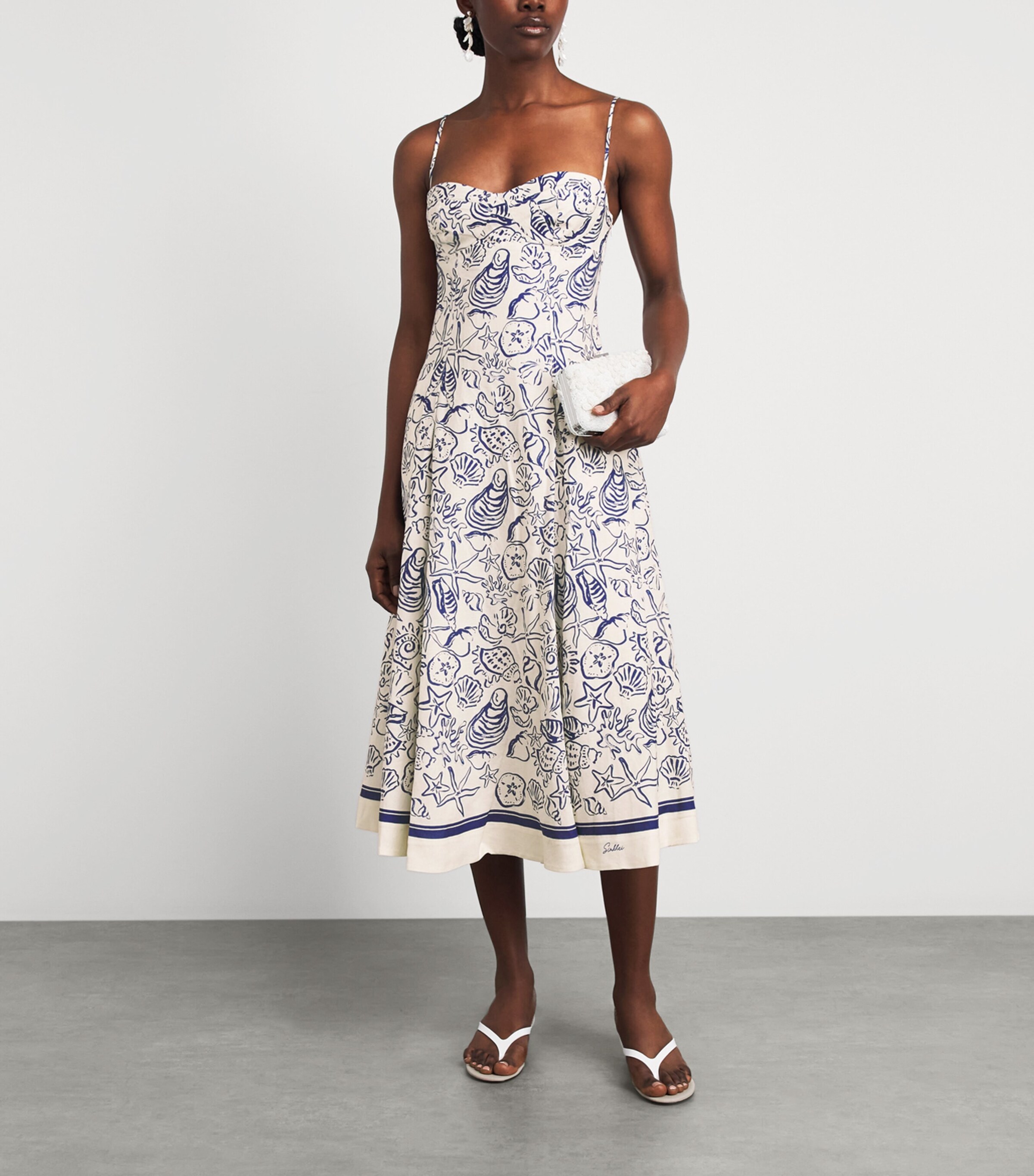 Simkhai Womens Linen-Blend Analise Midi Dress Blueberry Multi Image 2