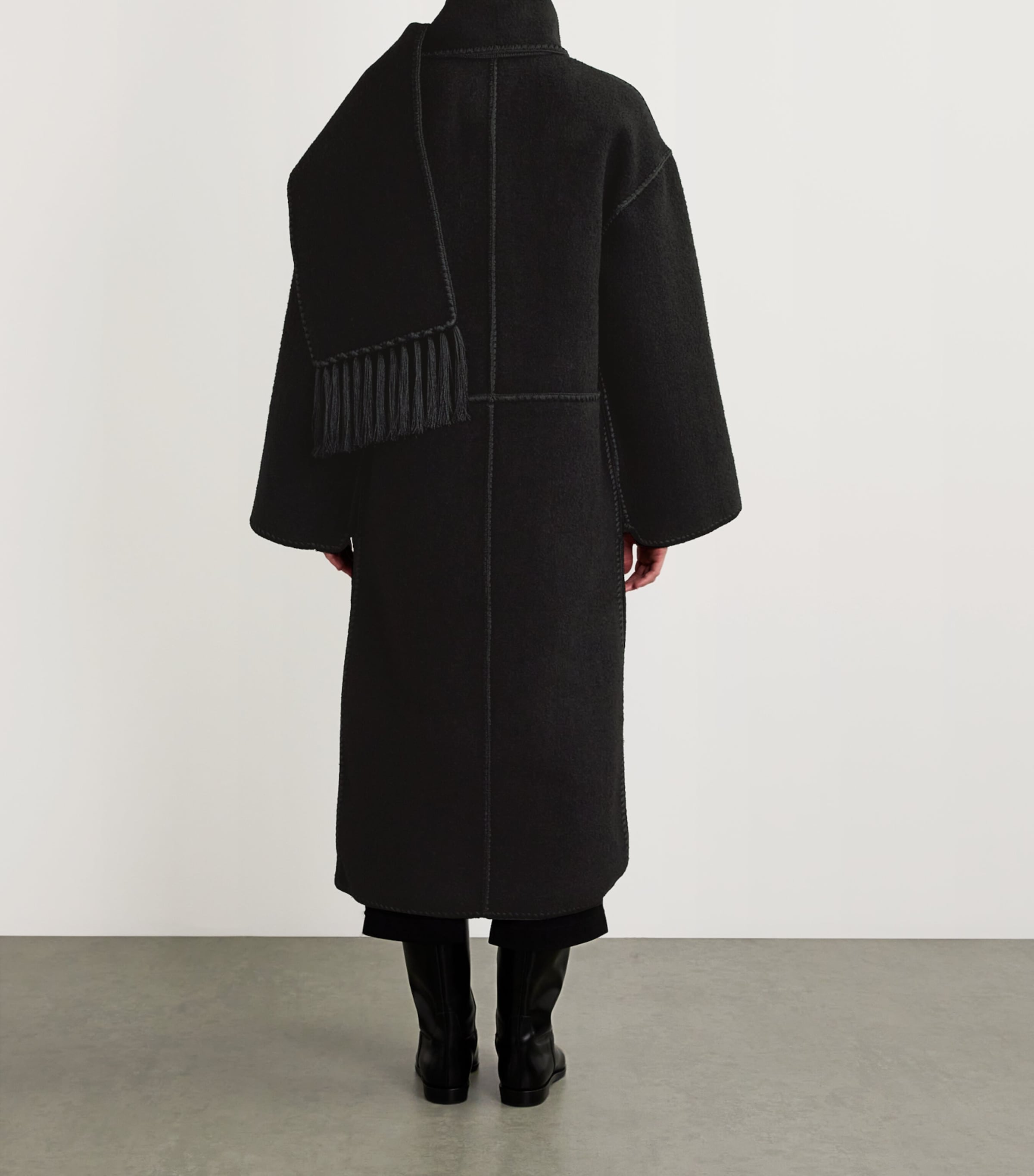 Wool-Blend Scarf Coat BLACK 001 Image 4