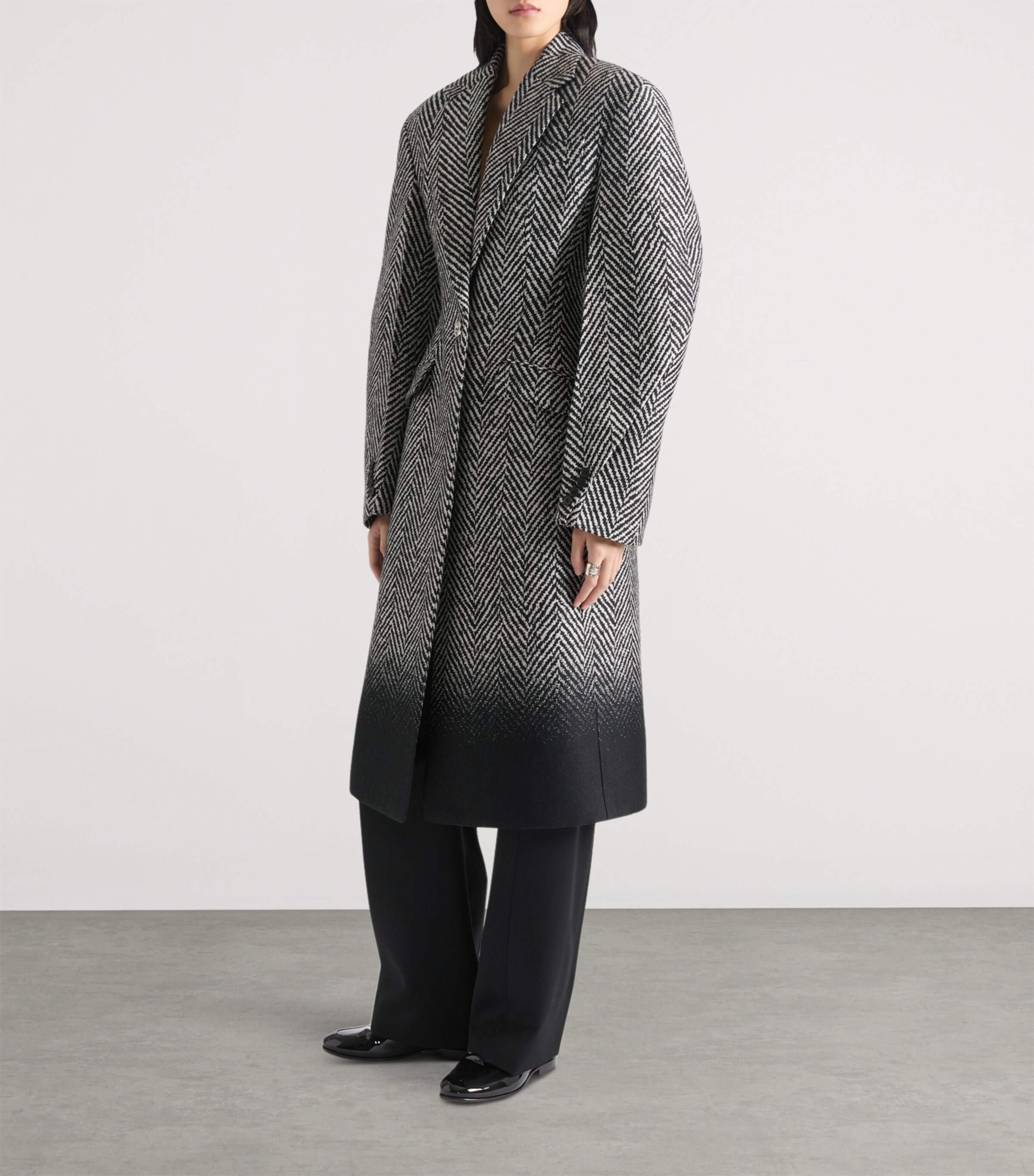 Wool-Blend Chevron Ombré Coat BLACK/WHITE Image 2