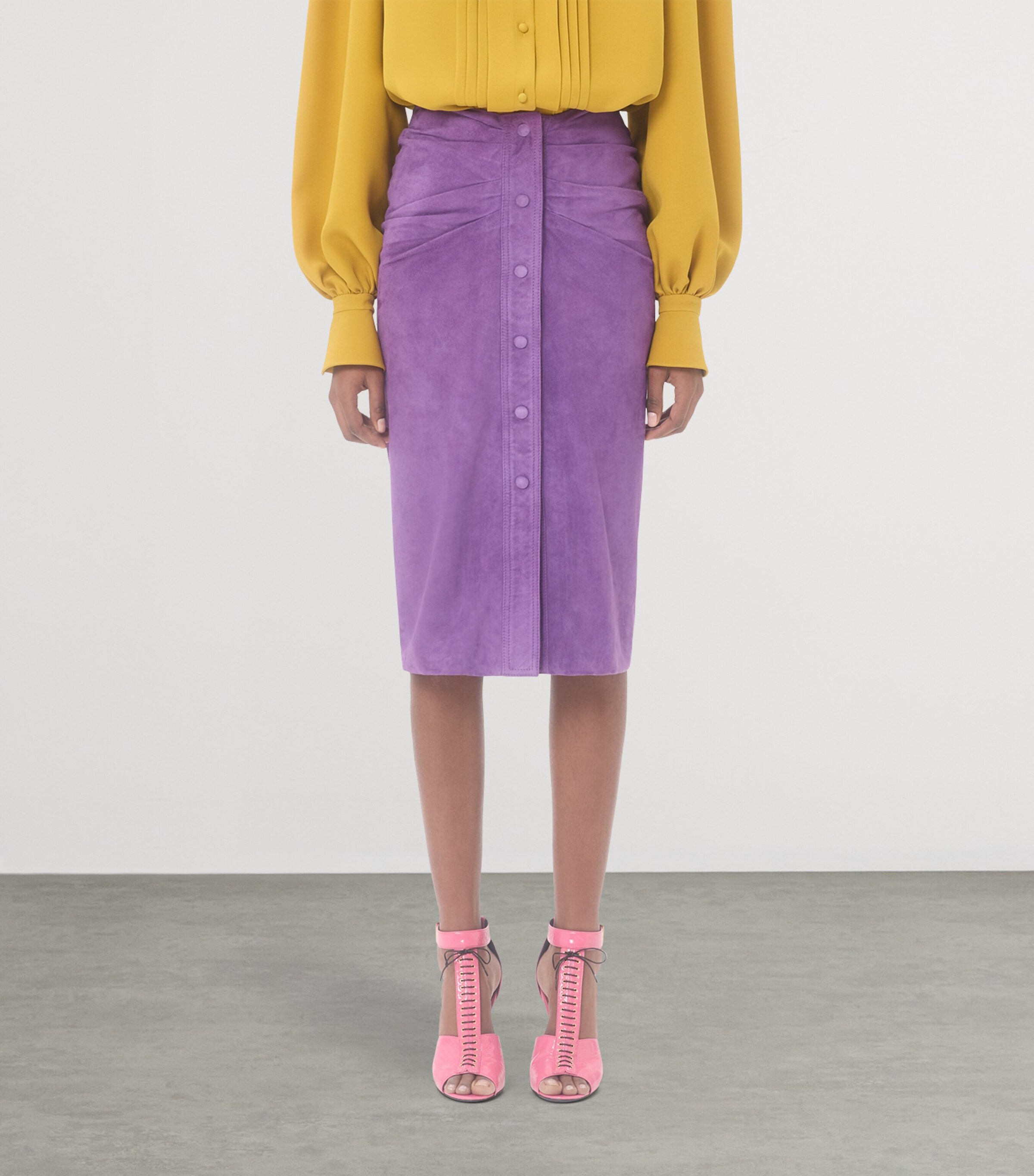 Valentino Womens Suede Gathered Midi Skirt Image 2