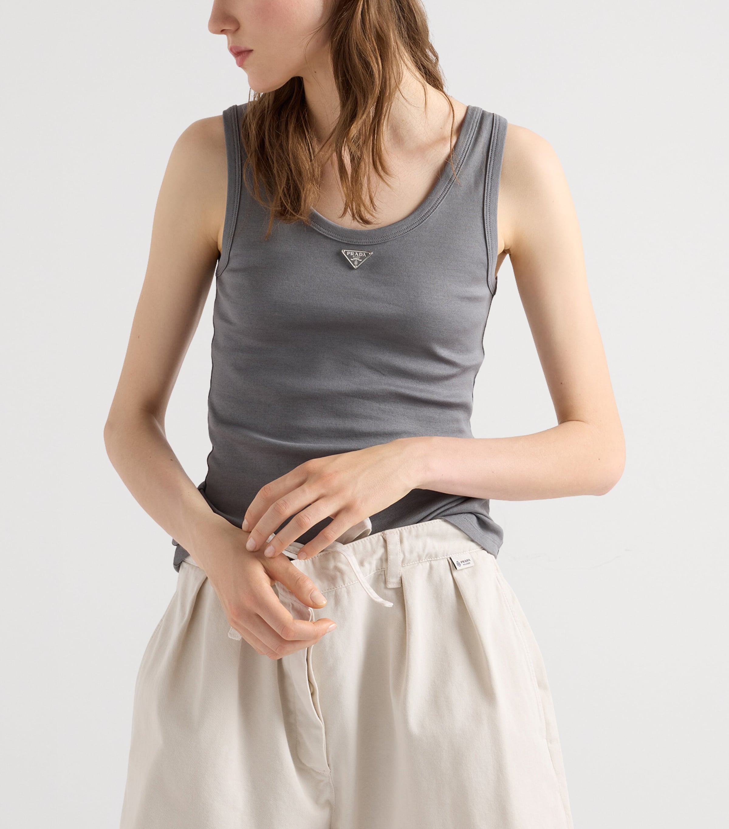 Prada Womens Cotton Ribbed Tank Top Gold/silver Image 4