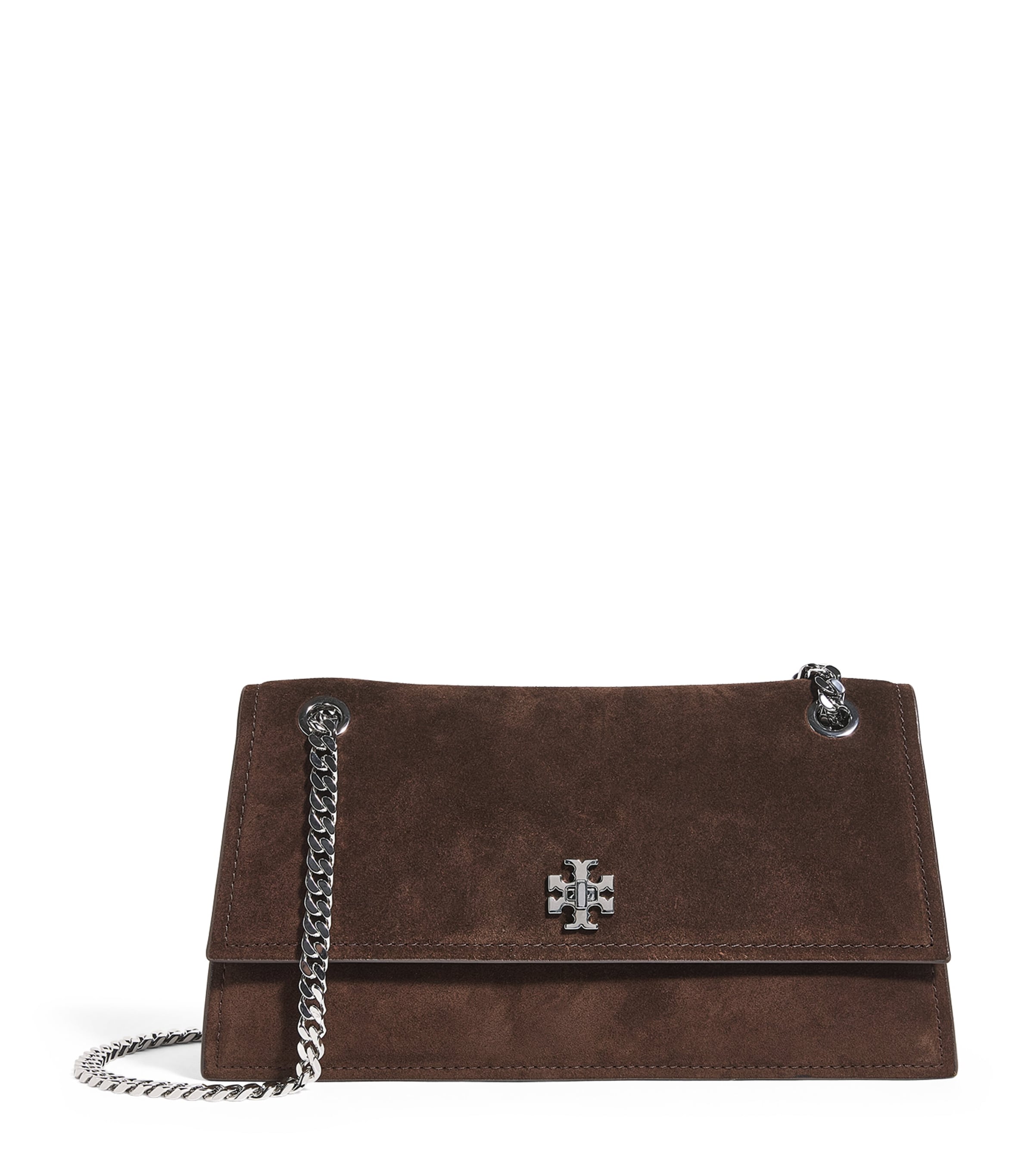 Tory Burch Turnlock Suede Shoulder Bag In Brown