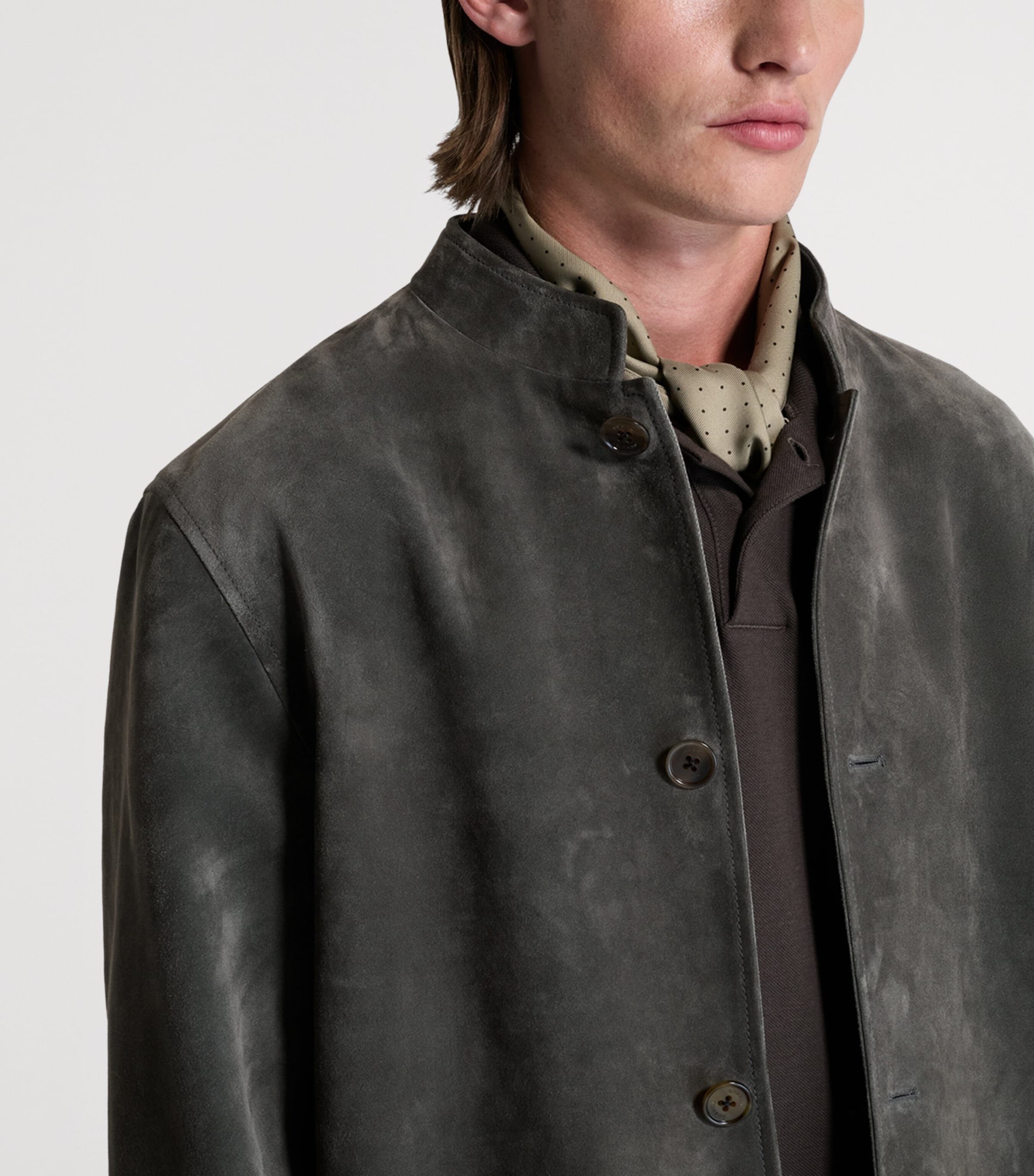 Dunhill Mens Leather Mandarin-Collar Jacket Image 5