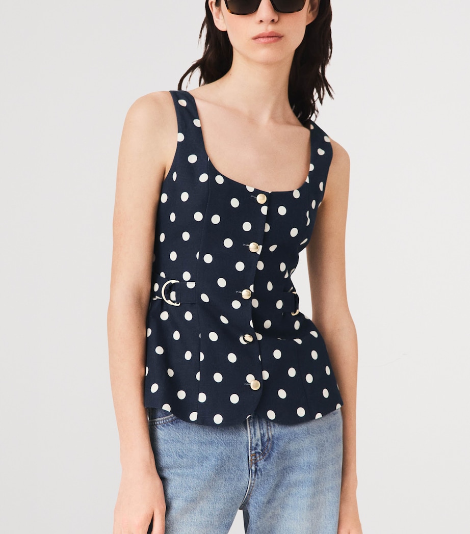 Maje Womens Linen-Blend Polka-Dot Waistcoat Navy Dots Print Image 5