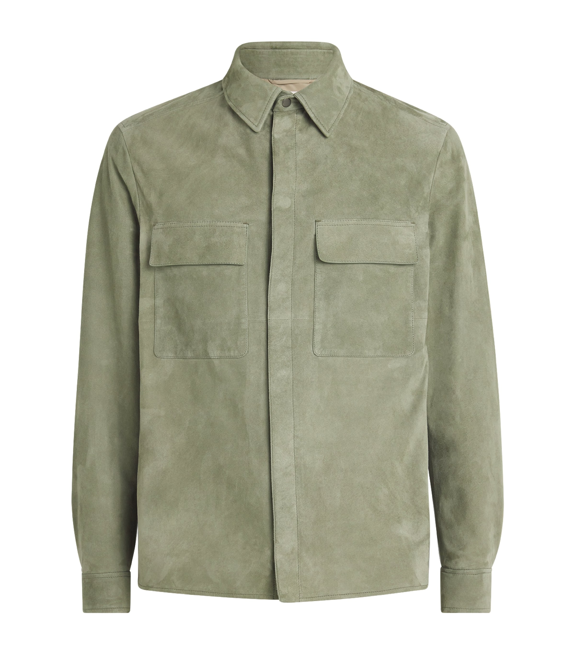 Agnona Mens Suede Overshirt Sage Image 1