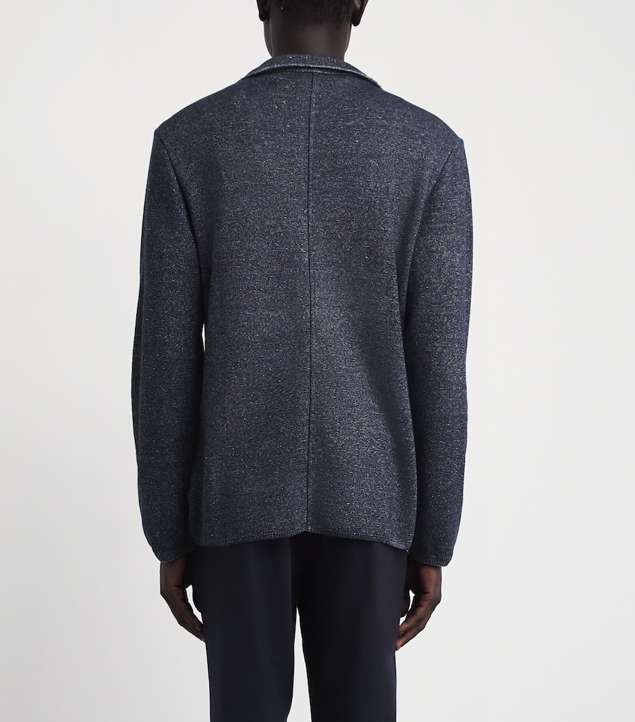 Paul & Shark Mens Virgin Wool-Linen Knitted Overshirt Blu Blu/bianco Image 5