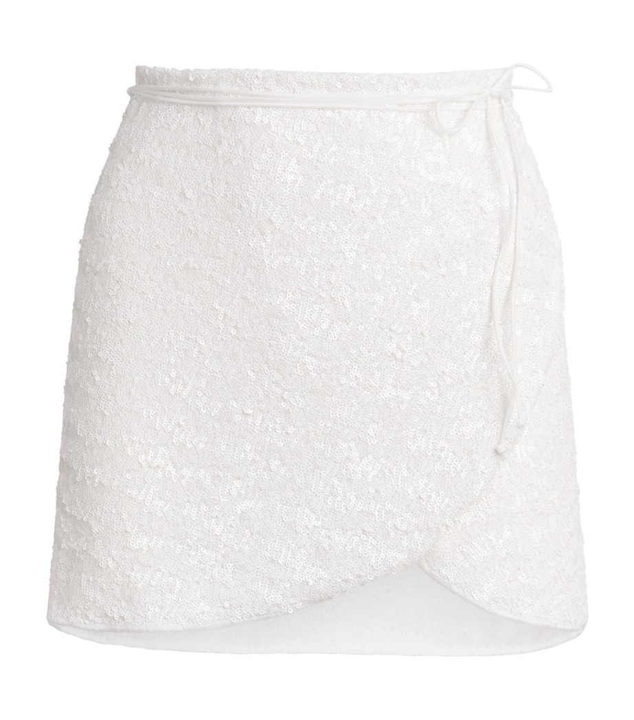 Oséree Womens Sequinned Pareo Mini Wrap Skirt Pearl Image 1