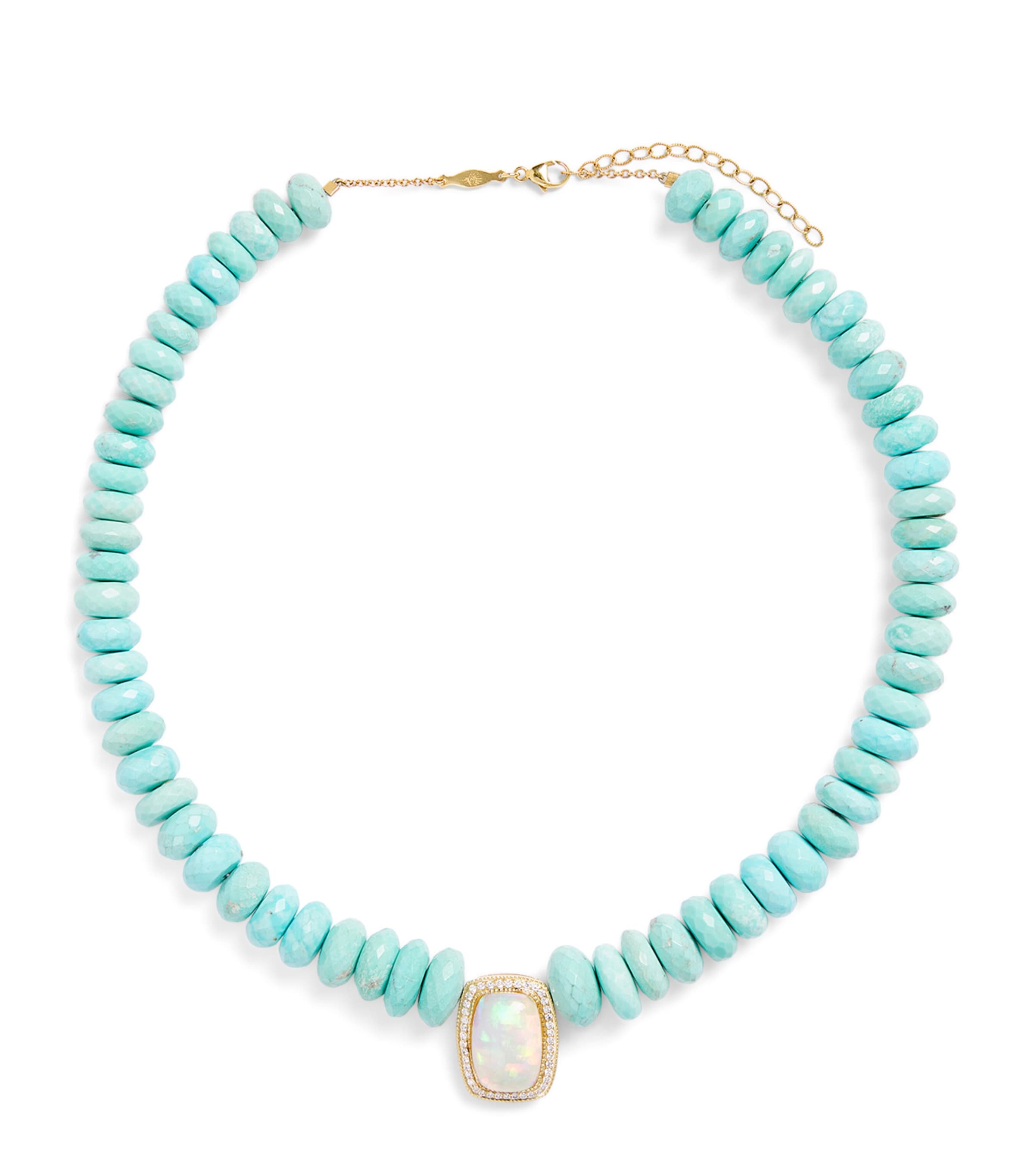 Jacquie Aiche Yellow Gold, Diamond, Opal And Turquoise Beaded Necklace In Gold