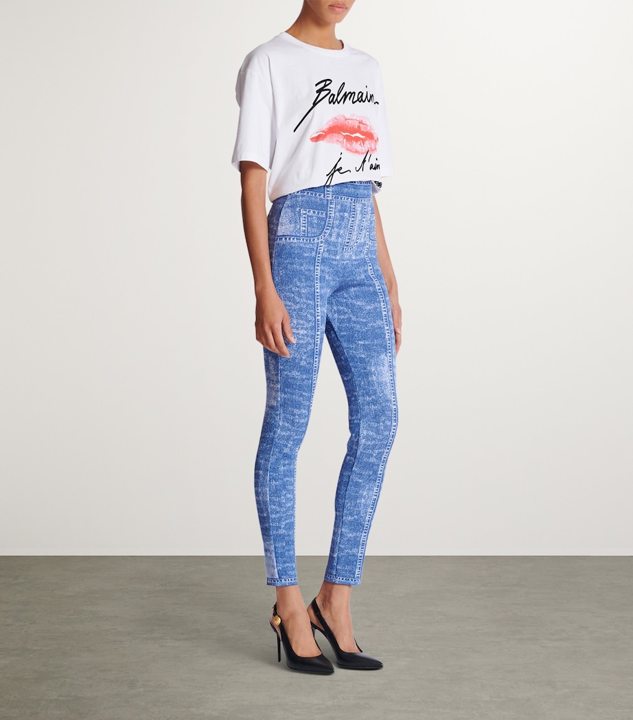 High-Waist Denim-Effect Leggings 6FF BLEU JEAN Image 4