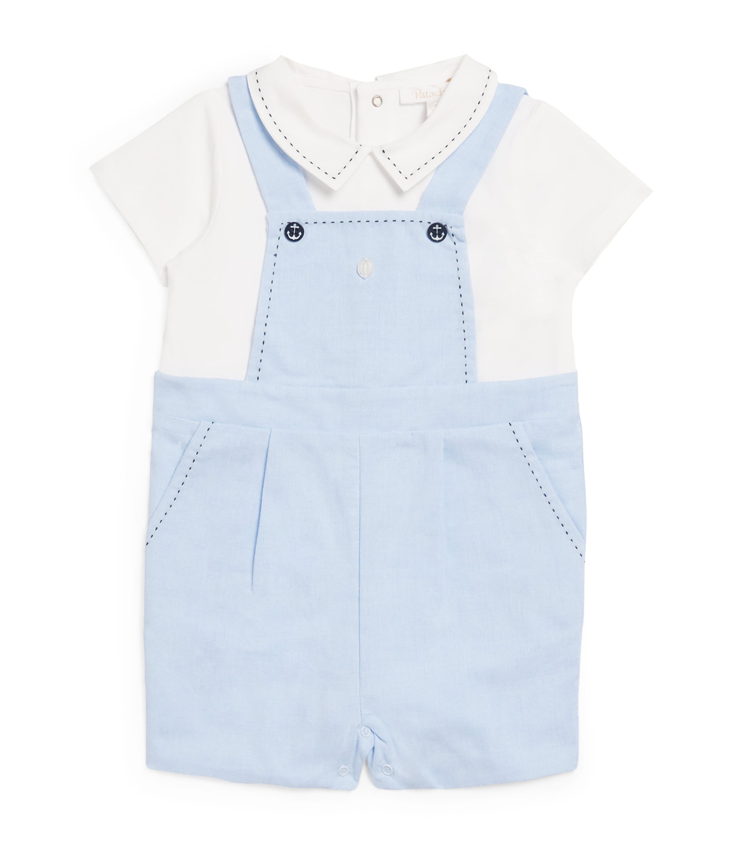 Shop Patachou Linen Dungaree Playsuit In Blue
