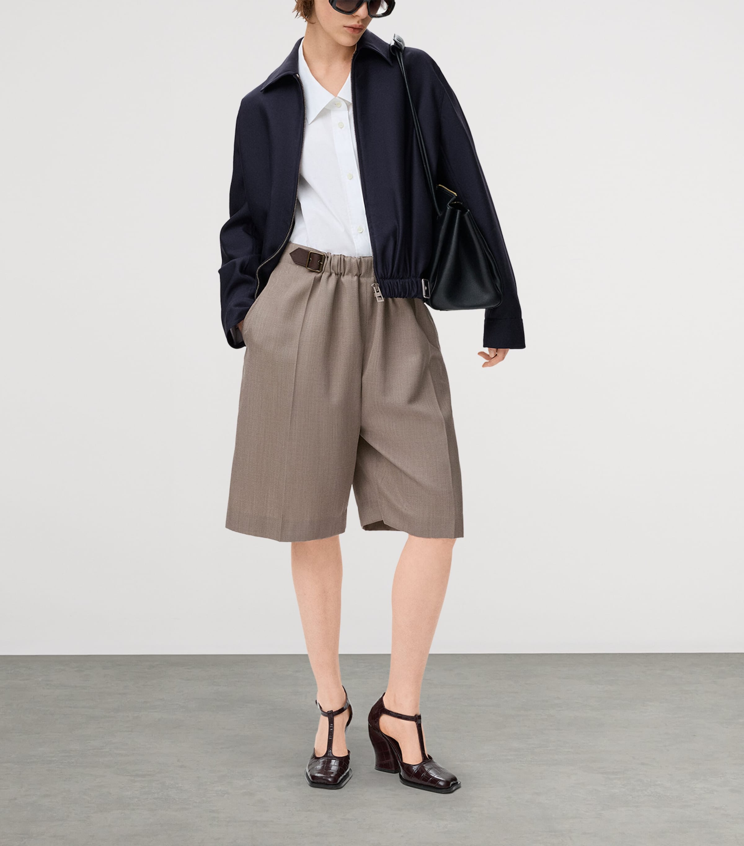 LOEWE Womens Wool Buckled Shorts Beige Melange Image 2