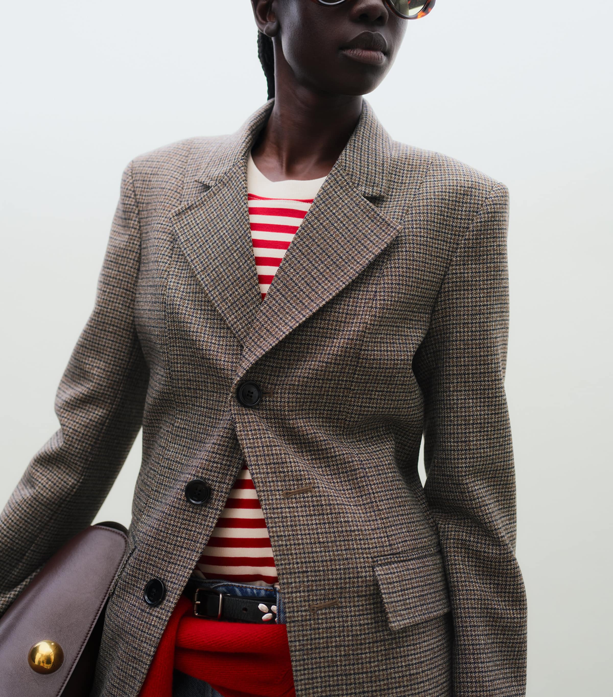 AMI Paris Womens Virgin Wool Houndstooth Blazer Marron Chocolat/noir Image 3