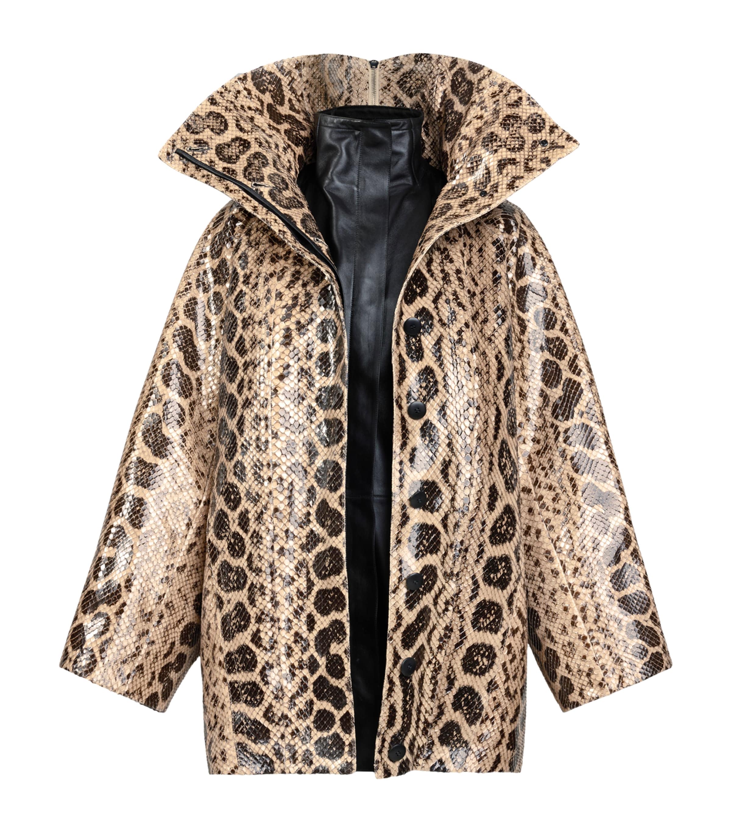 Alaïa Womens Python Skin Layered Coat Taupe Image 3