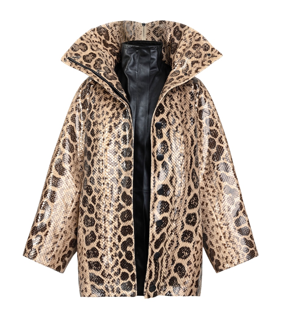 Alaïa Womens Python Skin Layered Coat Taupe Image 3
