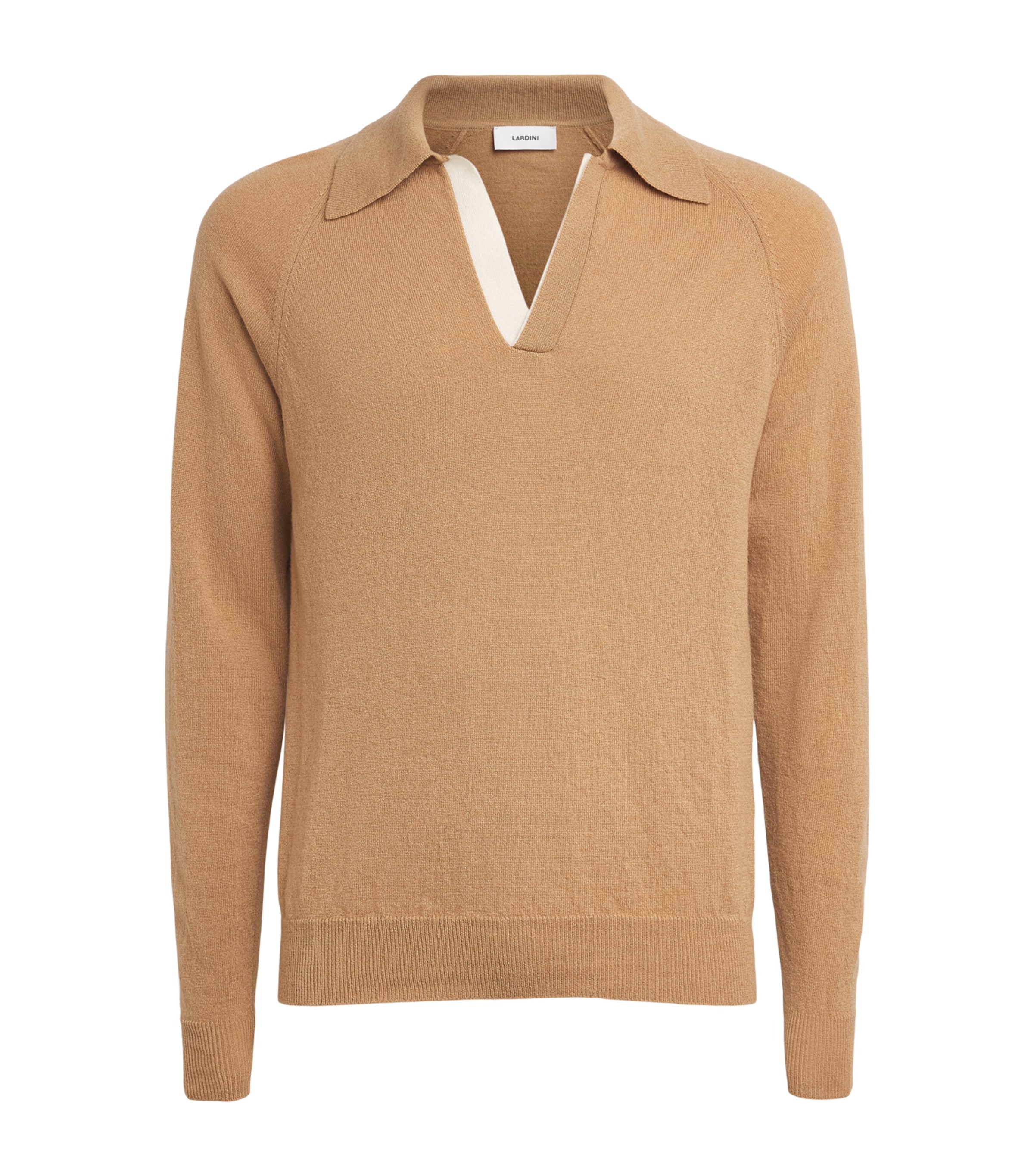 Lardini Mens Virgin Wool-Cashmere Open-Collar Polo Shirt Beige Image 1