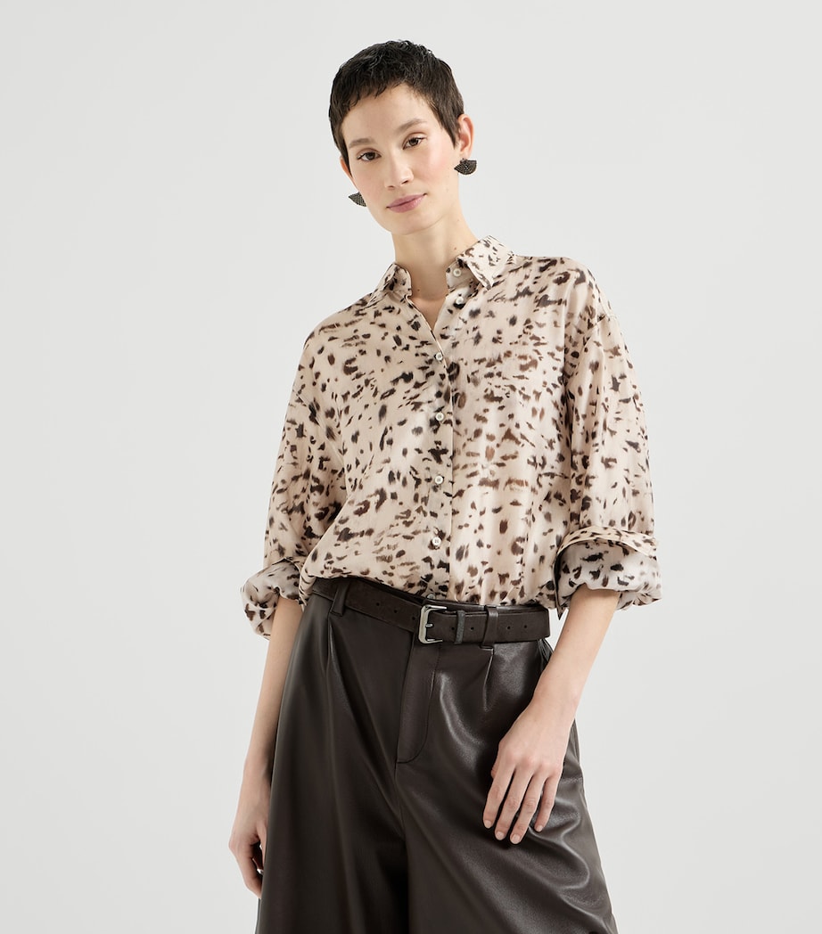 Brunello Cucinelli Womens Silk Lynx Print Pongee Shirt Image 3