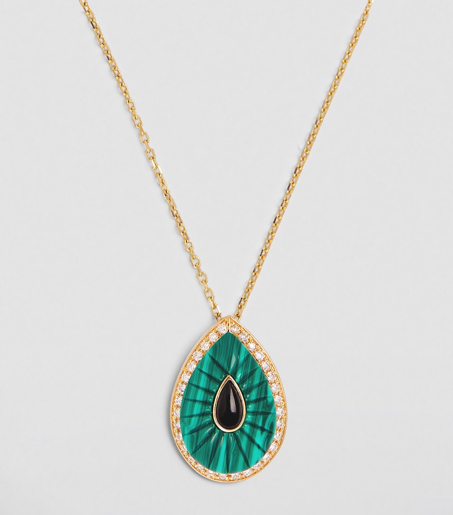 Yellow Gold, Diamond and Malachite Bond Street Pendant Necklace GREEN Image 2