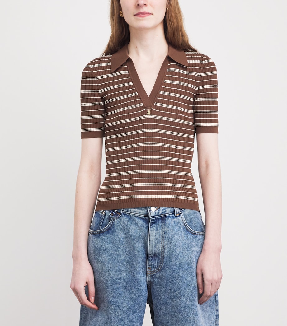 Sandro Paris Womens Stripe Polo Shirt Brown Image 4