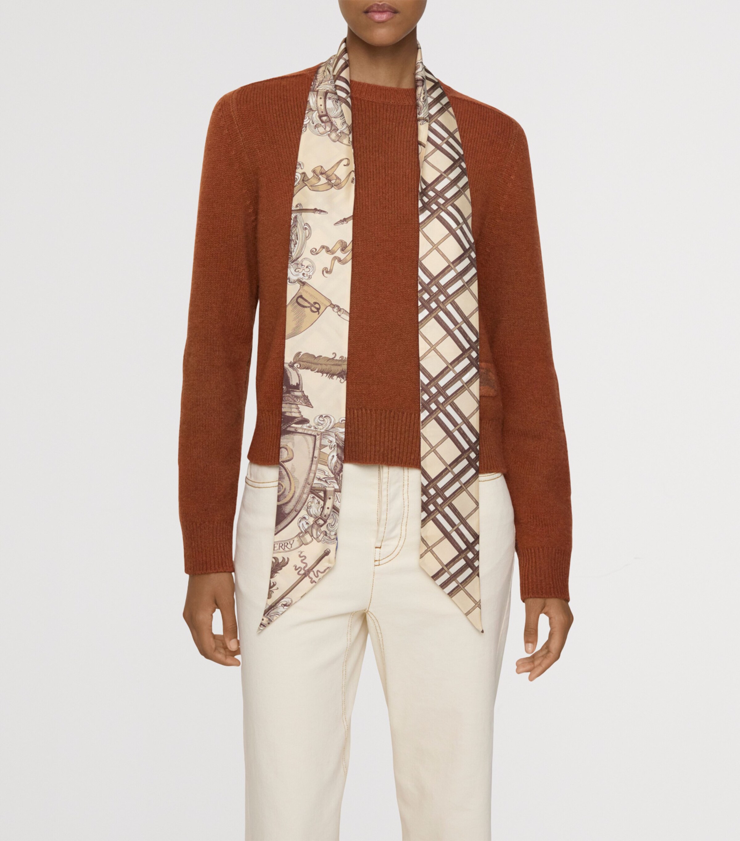 Burberry Silk Reversible Skinny Scarf Taupe Beige Image 3