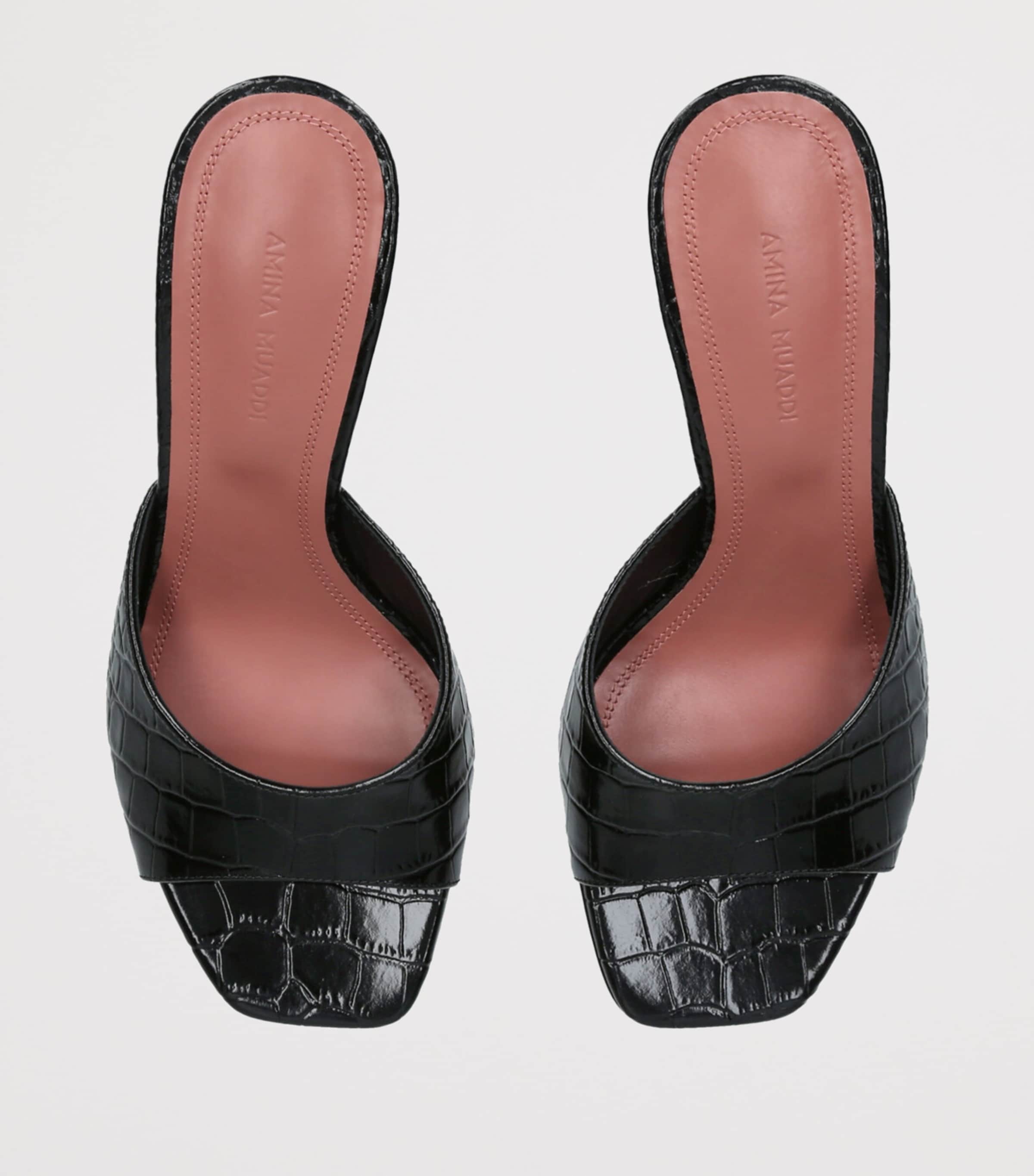 Amina Muaddi Croc-Embossed Leather Lupita Mules 70 Black Image 4