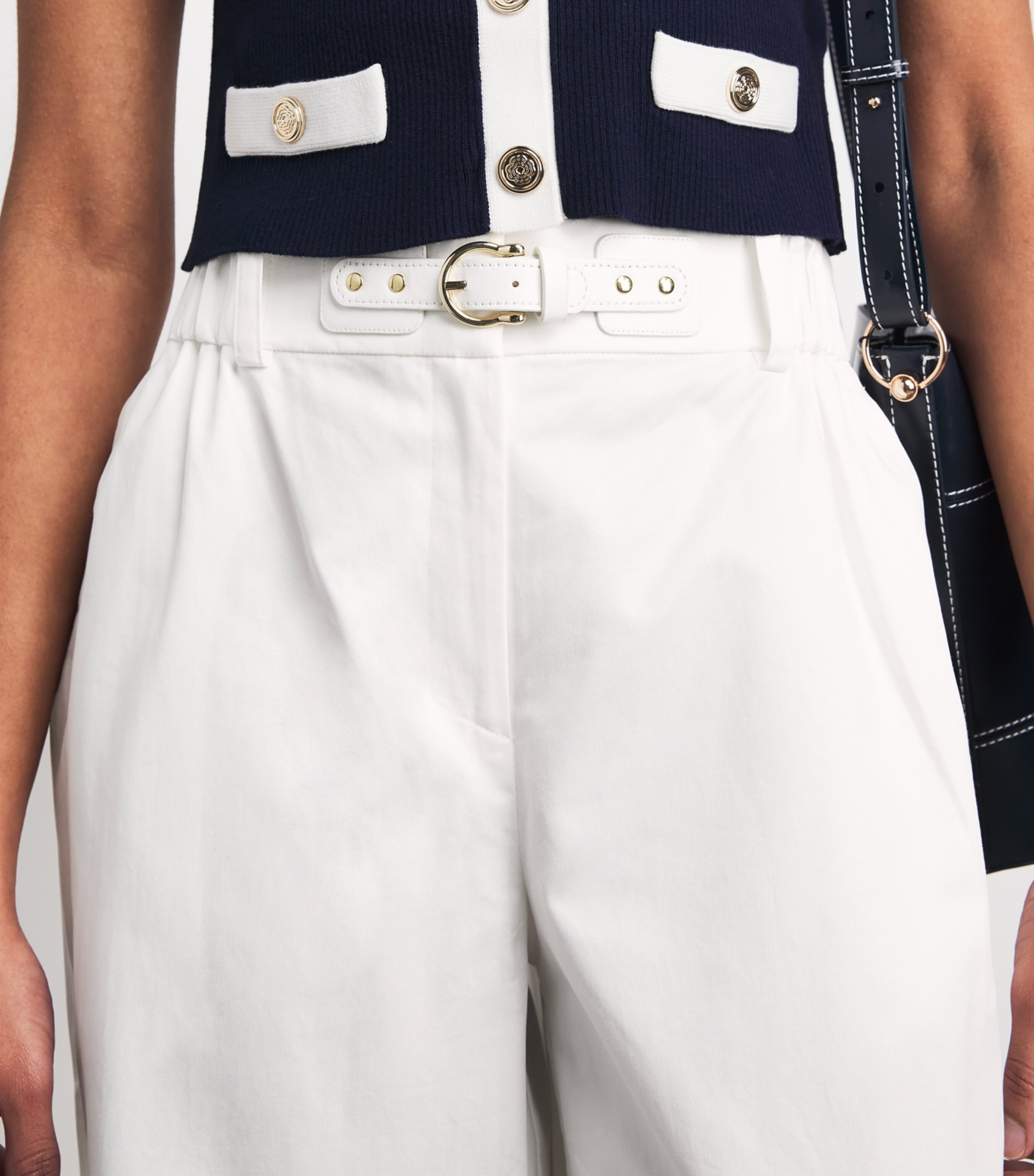 Maje Womens Cotton Belted Trousers White Image 3