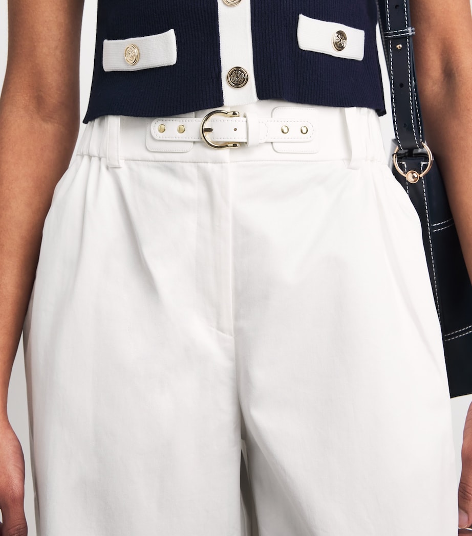Maje Womens Cotton Belted Trousers White Image 3