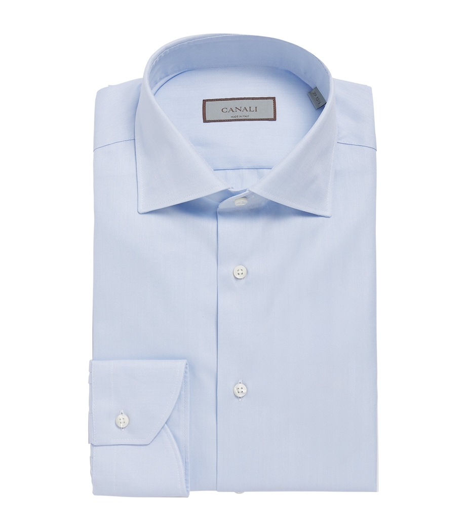 Canali Mens Cotton Herringbone Shirt Blue Image 1