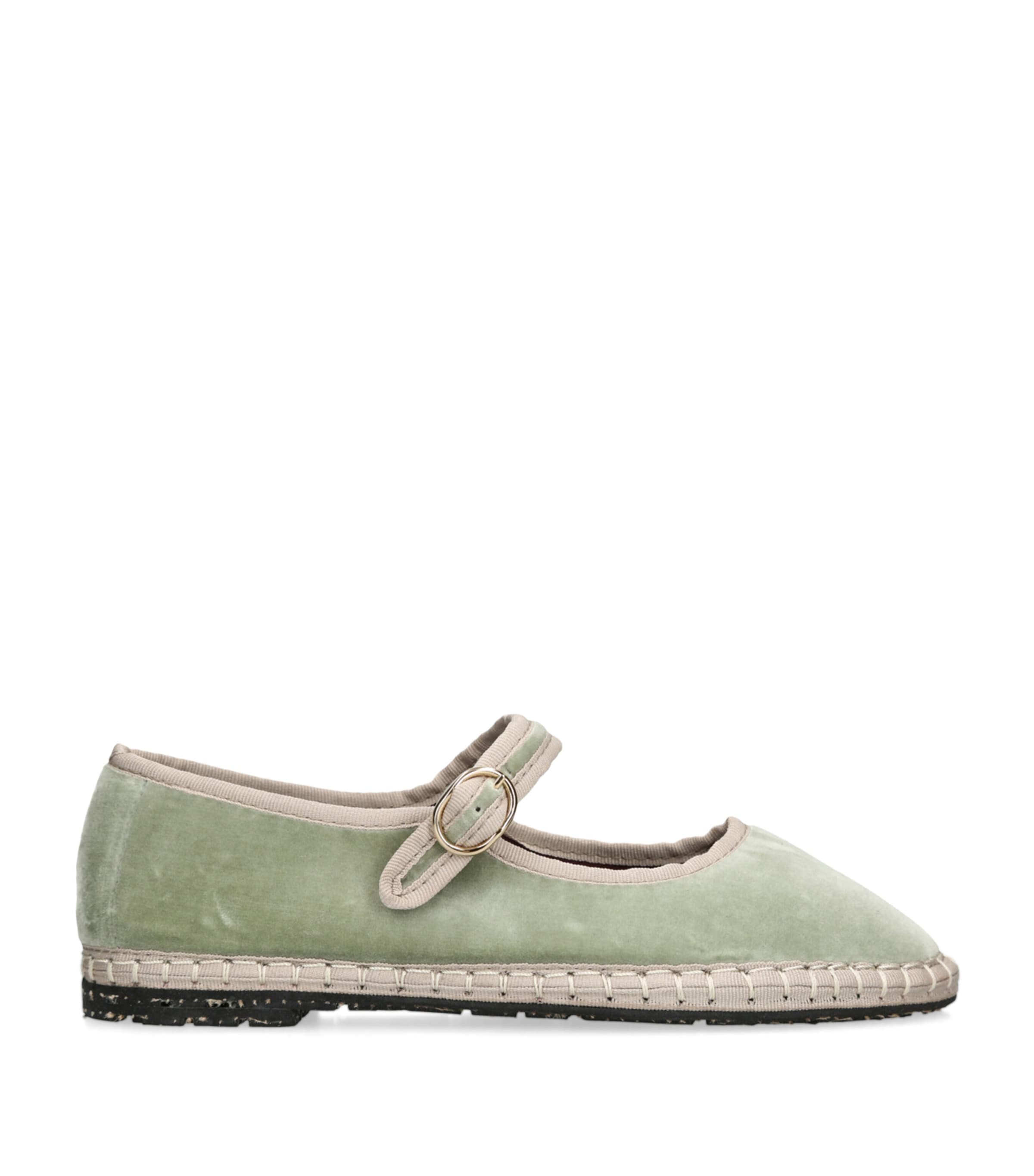 Flabelus Velvet Uta Mary Janes In Green
