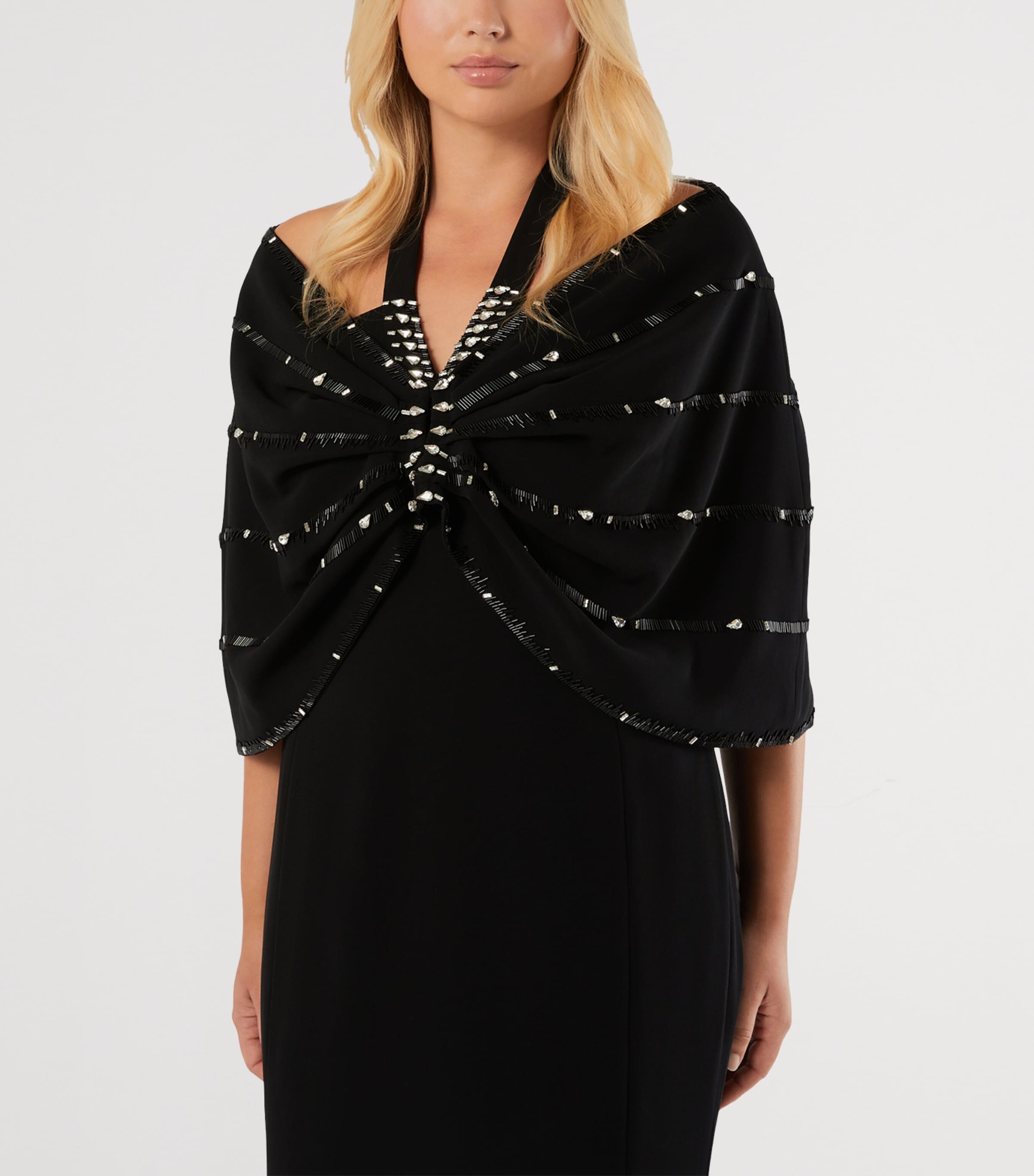 Marina Rinaldi Womens Embellished Halterneck Maxi Dress and Cape Black Image 5