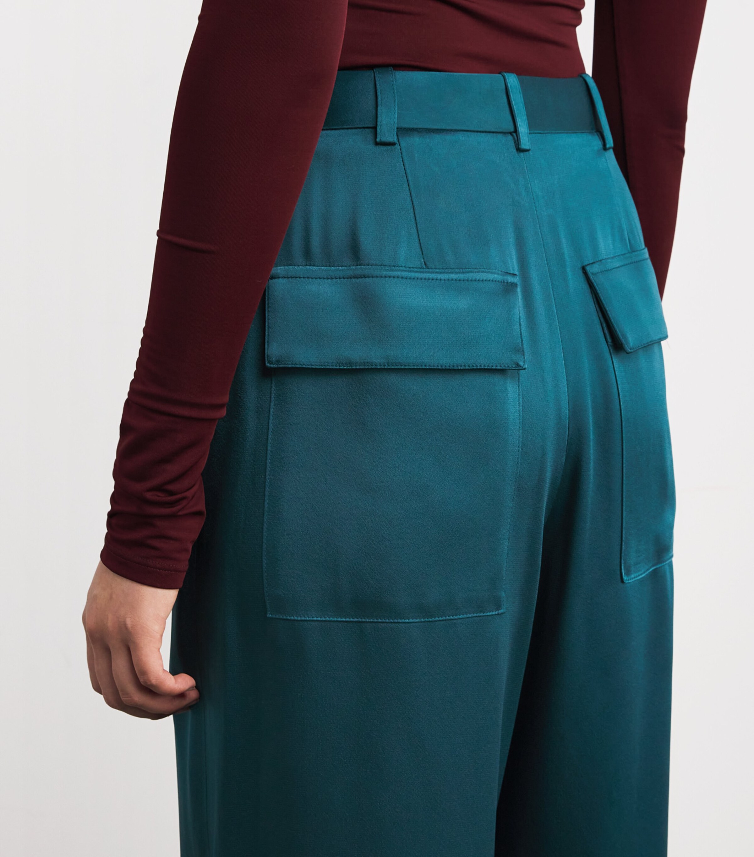 Satin Pleated Wide-Leg Trousers DARK TEAL Image 6