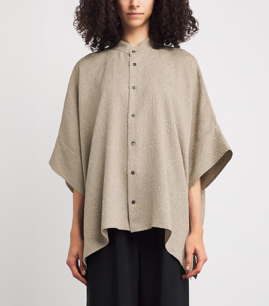 Silk Cropped-Sleeve Shirt STONE Image 3