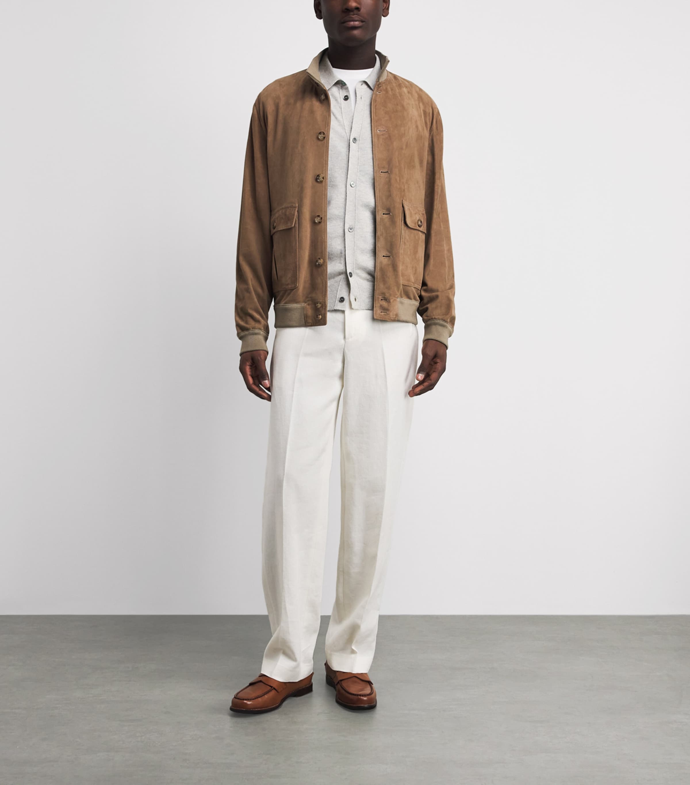 Paul & Shark Mens Cashmere-Linen Cardigan Light Grey Image 2