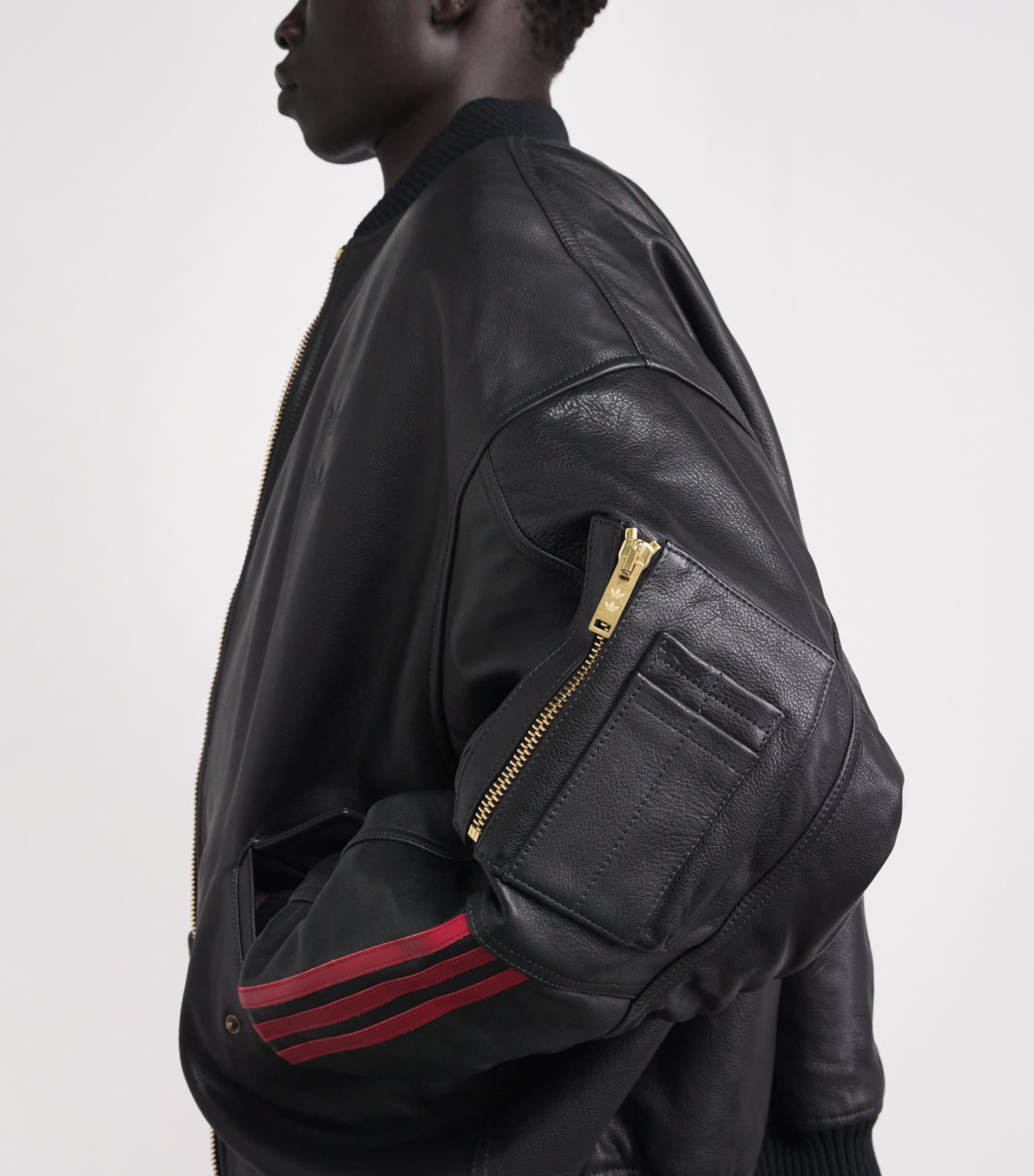 Willy Chavarria Mens x adidas Originals Leather Bomber Jacket Black Image 3
