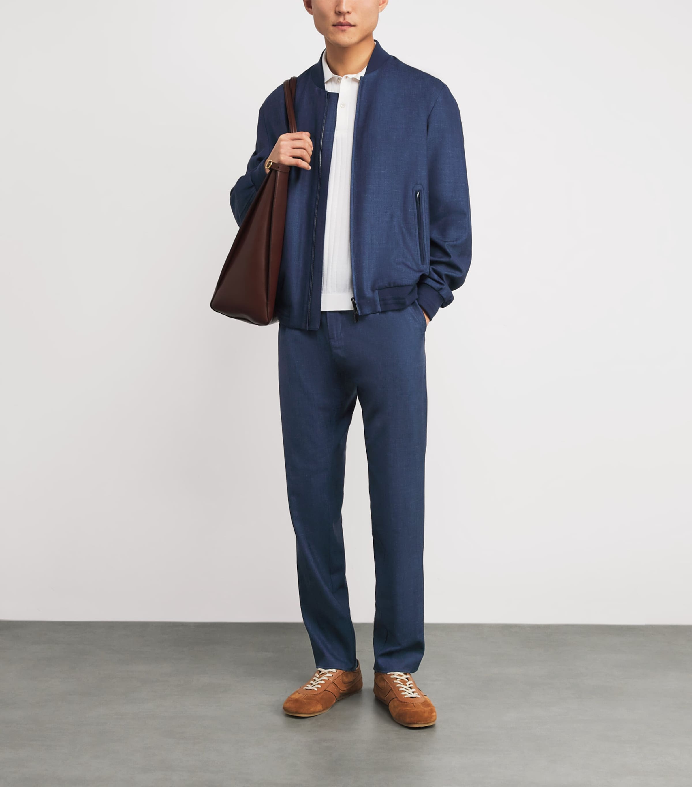 Loro Piana Virgin Wool-Silk-Blend Jersey Chinos 050 NAVY BLUE Image 2