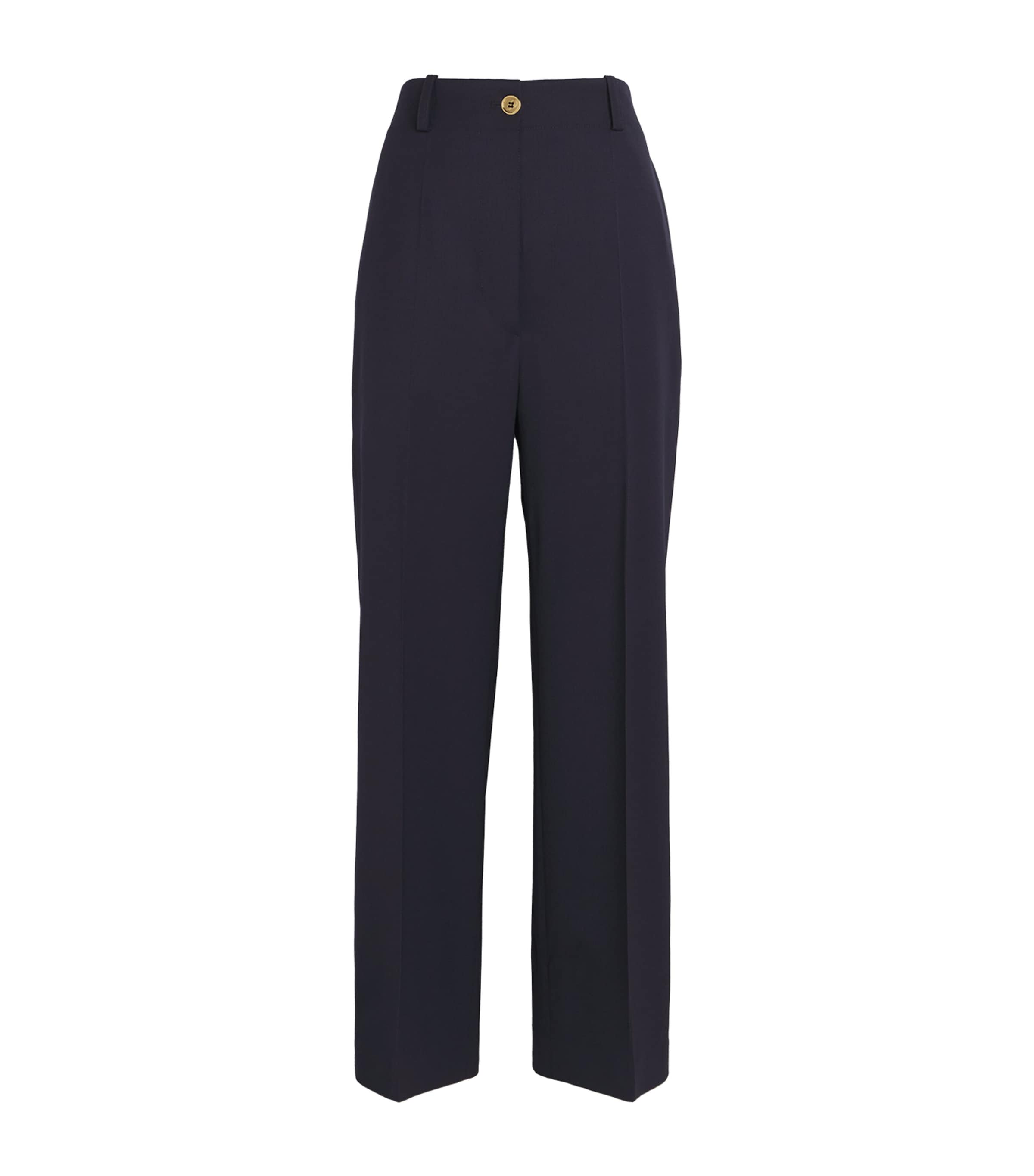 Shop Patou Virgin Wool Straight Trousers In Navy
