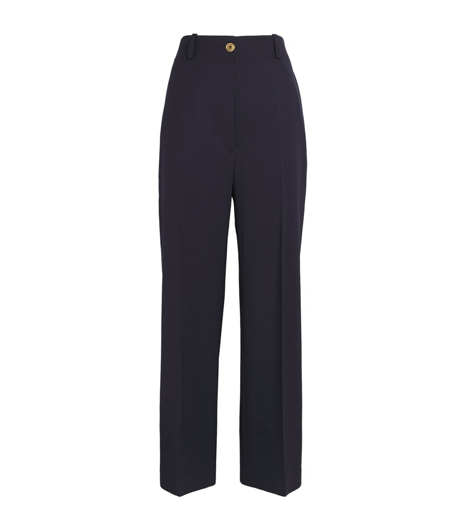 Patou Womens Virgin Wool Straight Trousers Navy Black Image 1