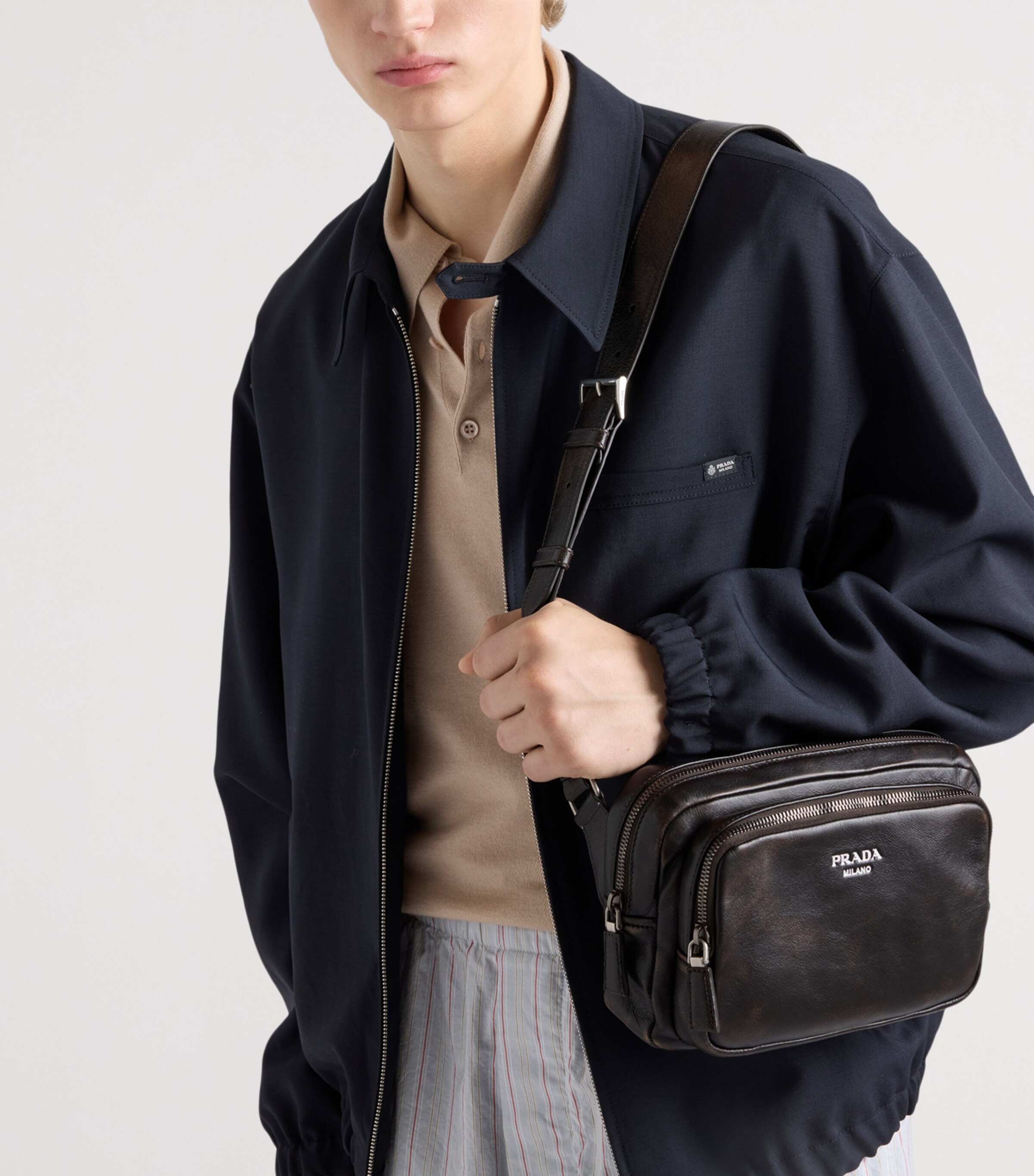 Prada Leather Cross-Body Bag Brown Image 8