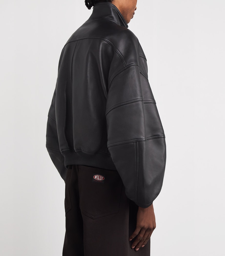 Leather Ruff Rider Bomber Jacket BLACK Image 4