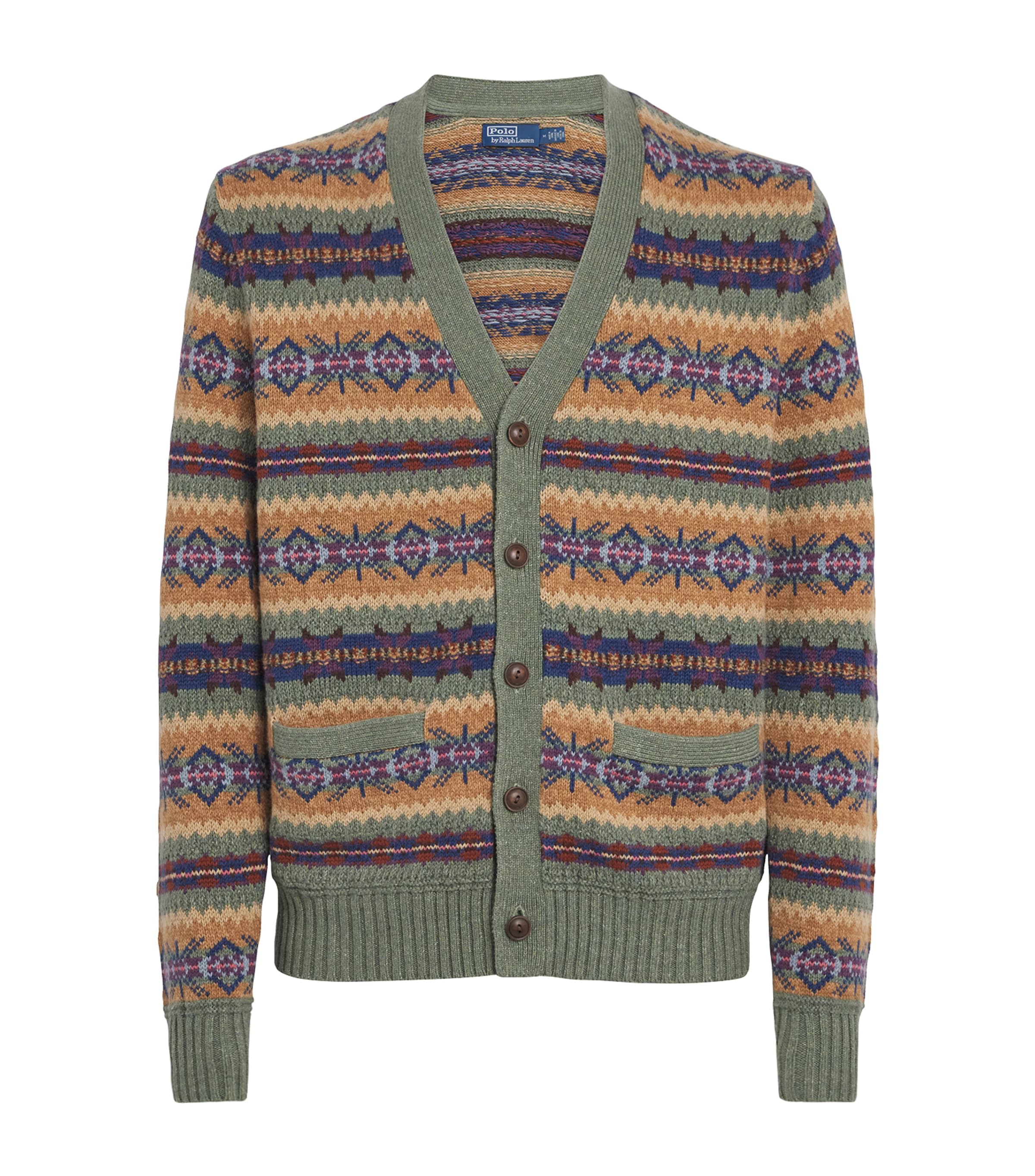 Polo Ralph Lauren Mens Cotton-Wool-Linen Jacquard Cardigan Green Image 1