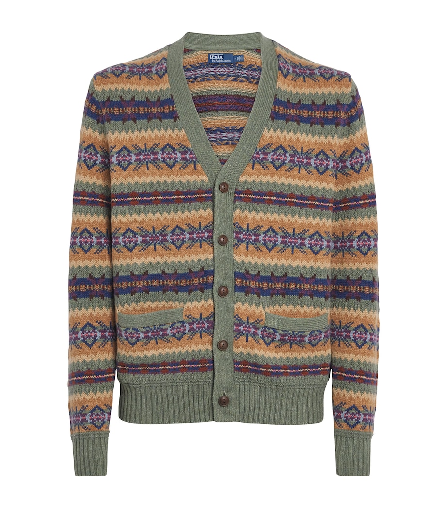 Polo Ralph Lauren Mens Cotton-Wool-Linen Jacquard Cardigan Green Image 1