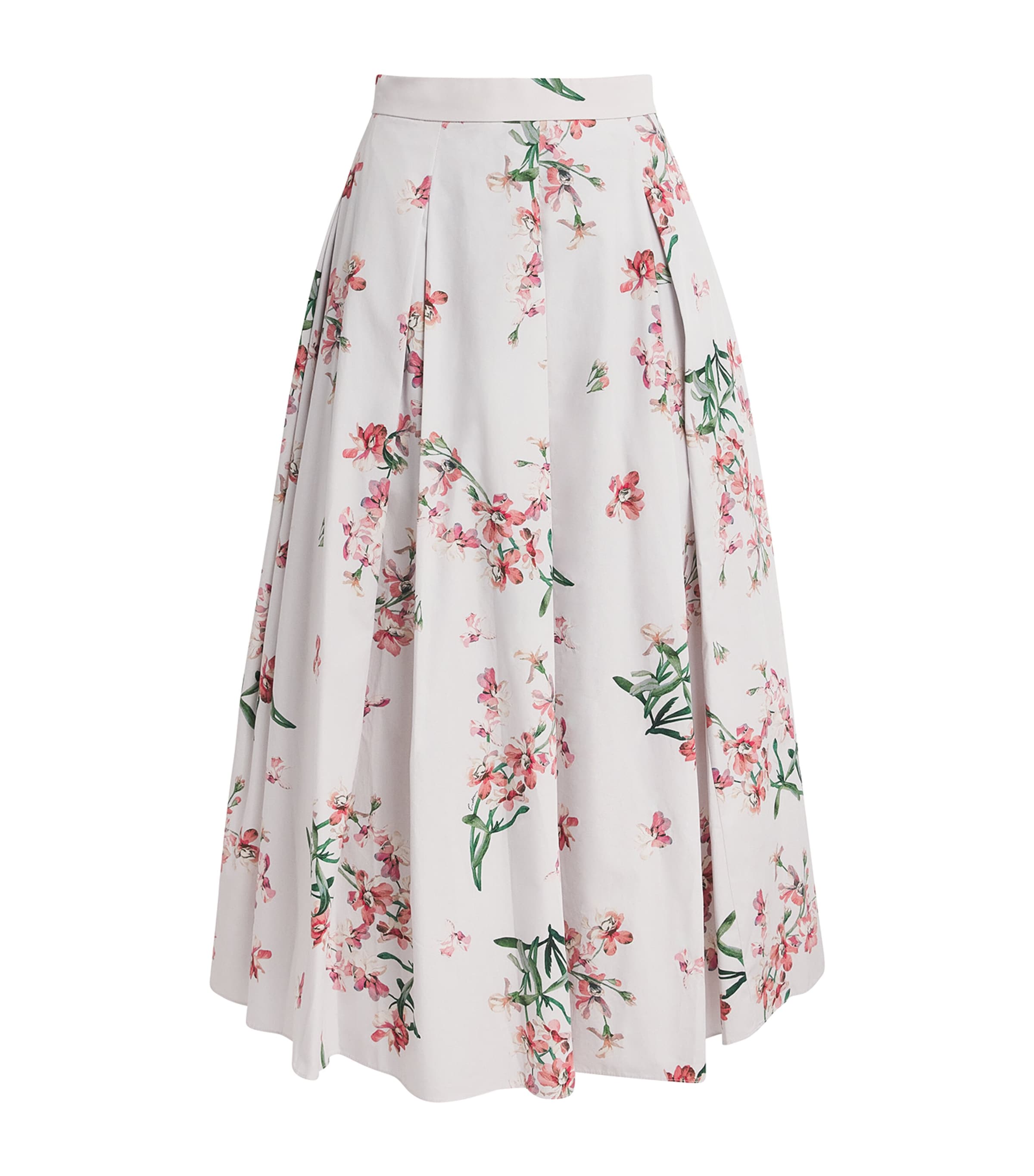 Erdem Womens Cotton Floral Pleated Midi Skirt Paintd Orchd Ptl Pnk Image 1