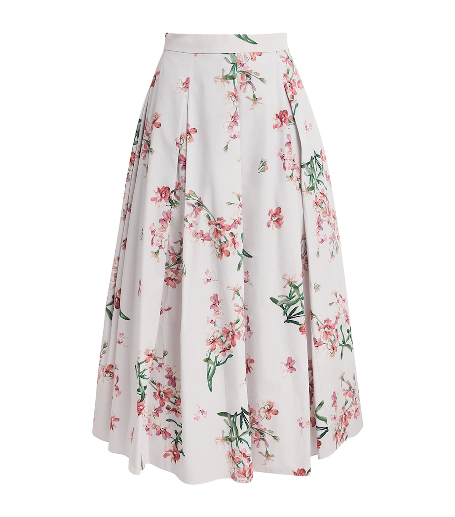 Erdem Womens Cotton Floral Pleated Midi Skirt Paintd Orchd Ptl Pnk Image 1