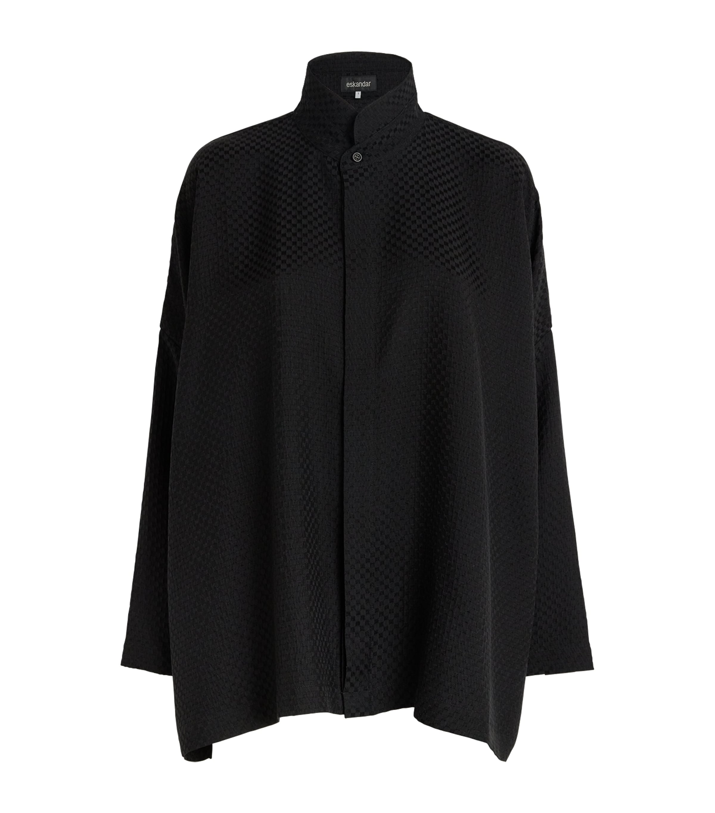 Eskandar Womens Silk Double-Stand Collar Shirt Black Image 1