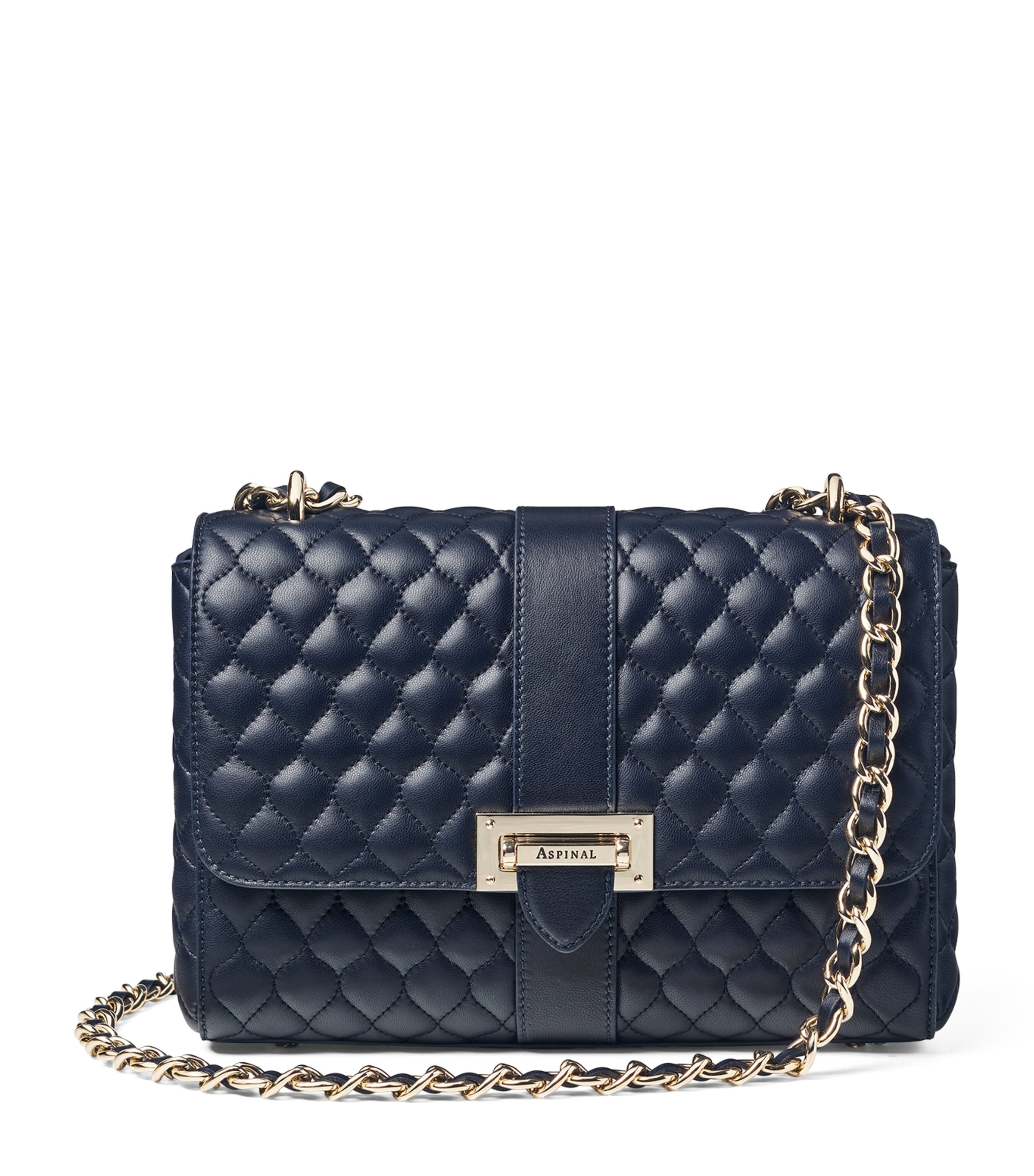 Aspinal Of London Womens Navy Lottie Branded-hardware Quilted Leather Shoulder Bag