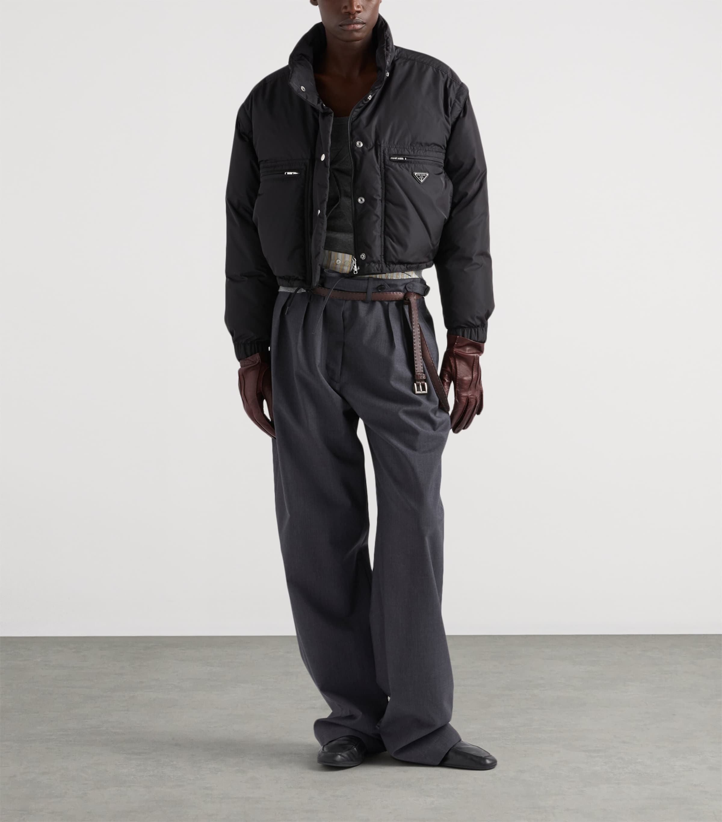 Prada Womens Re-Nylon Cropped Down Jacket Black Image 2